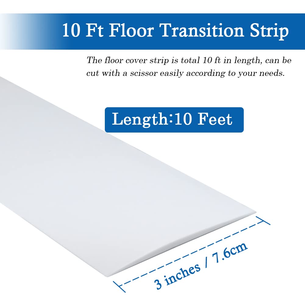 Floor Transition Strip Self Adhesive Floor Cover Strips Laminate 3" Wide Vinyl Flat Divider Transitions (7.5cm, 10Ft, White)