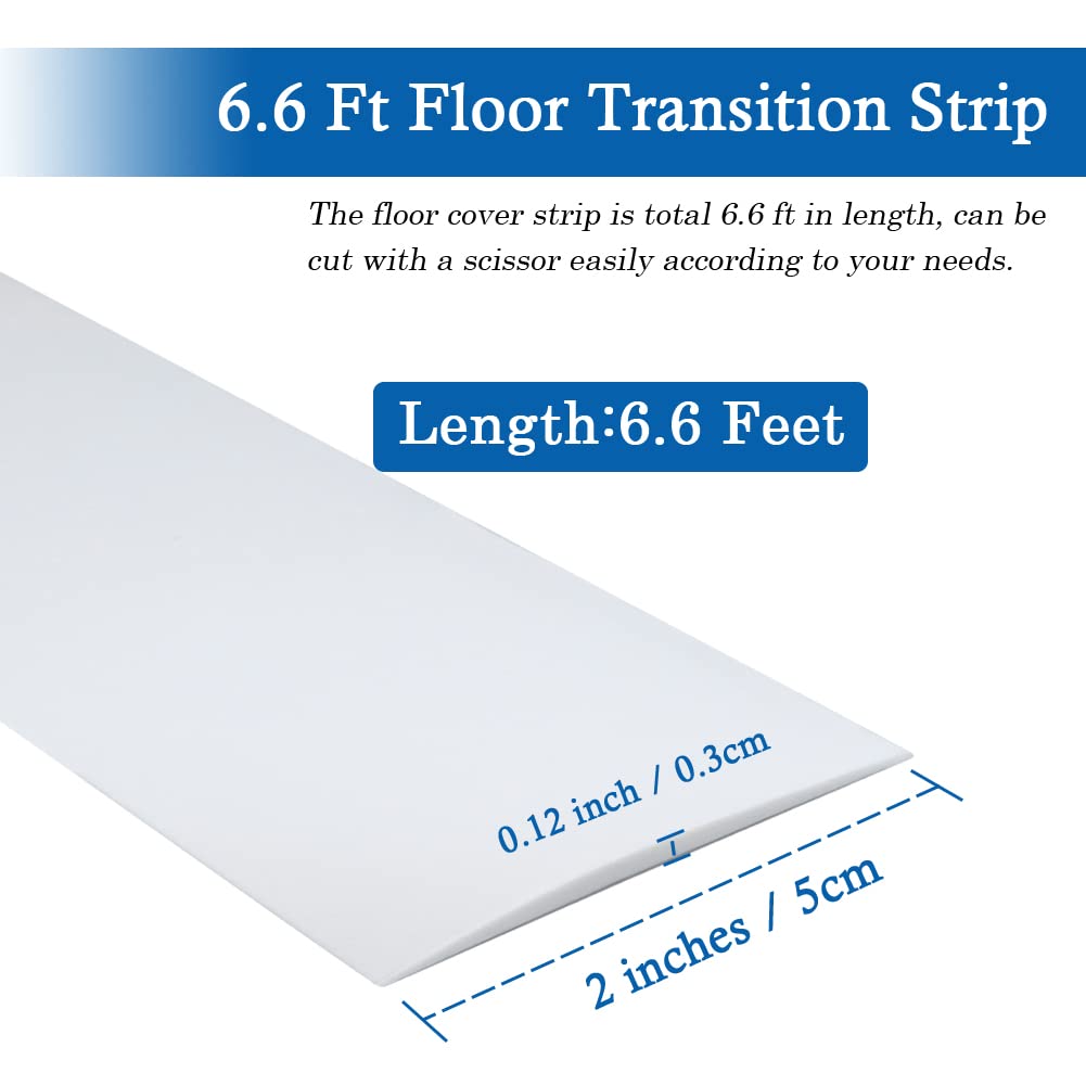 Floor Transition Strip Self Adhesive Floor Cover Strips Laminate 2" Wide Vinyl Flat Divider Transitions (5cm, 6.56Ft, White)