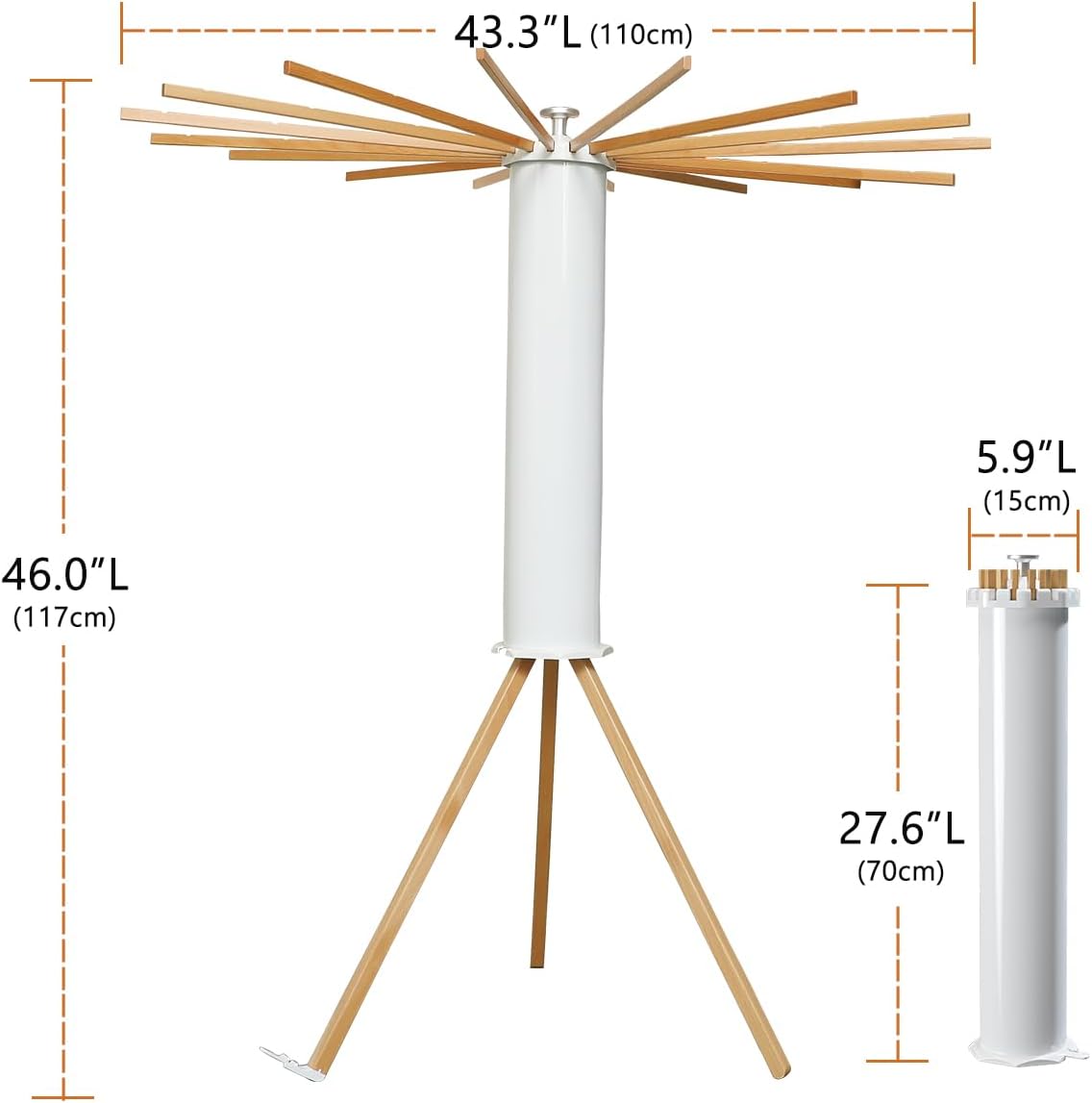 Cylinder Tripod Clothes Drying Rack - 16 Expandable Rods | Standing Octopus Drying Rack Clothing | Space Saving Master | Collapsible Compact for Laundry Room Household & Indoor | Solid Wood
