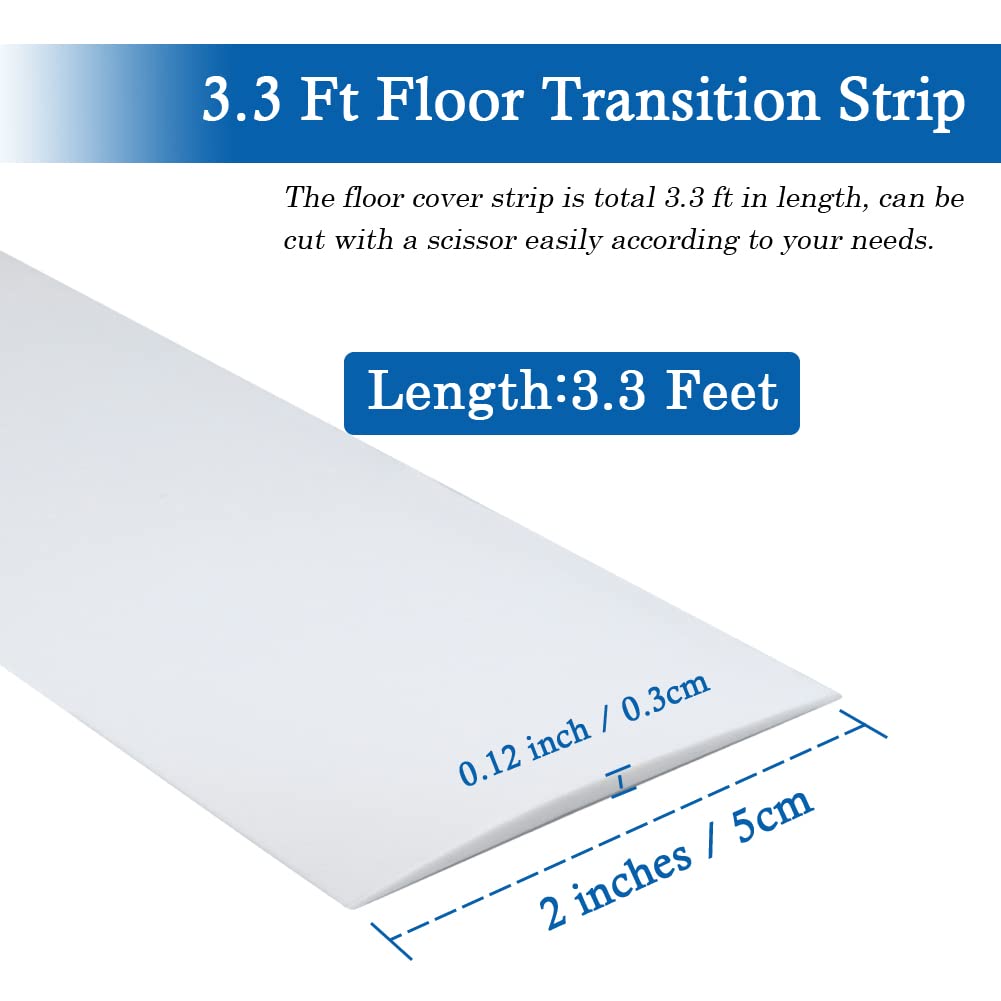 Floor Transition Strip Self Adhesive Floor Cover Strips Laminate 2" Wide Vinyl Flat Divider Transitions (5cm, 3.3Ft, White)