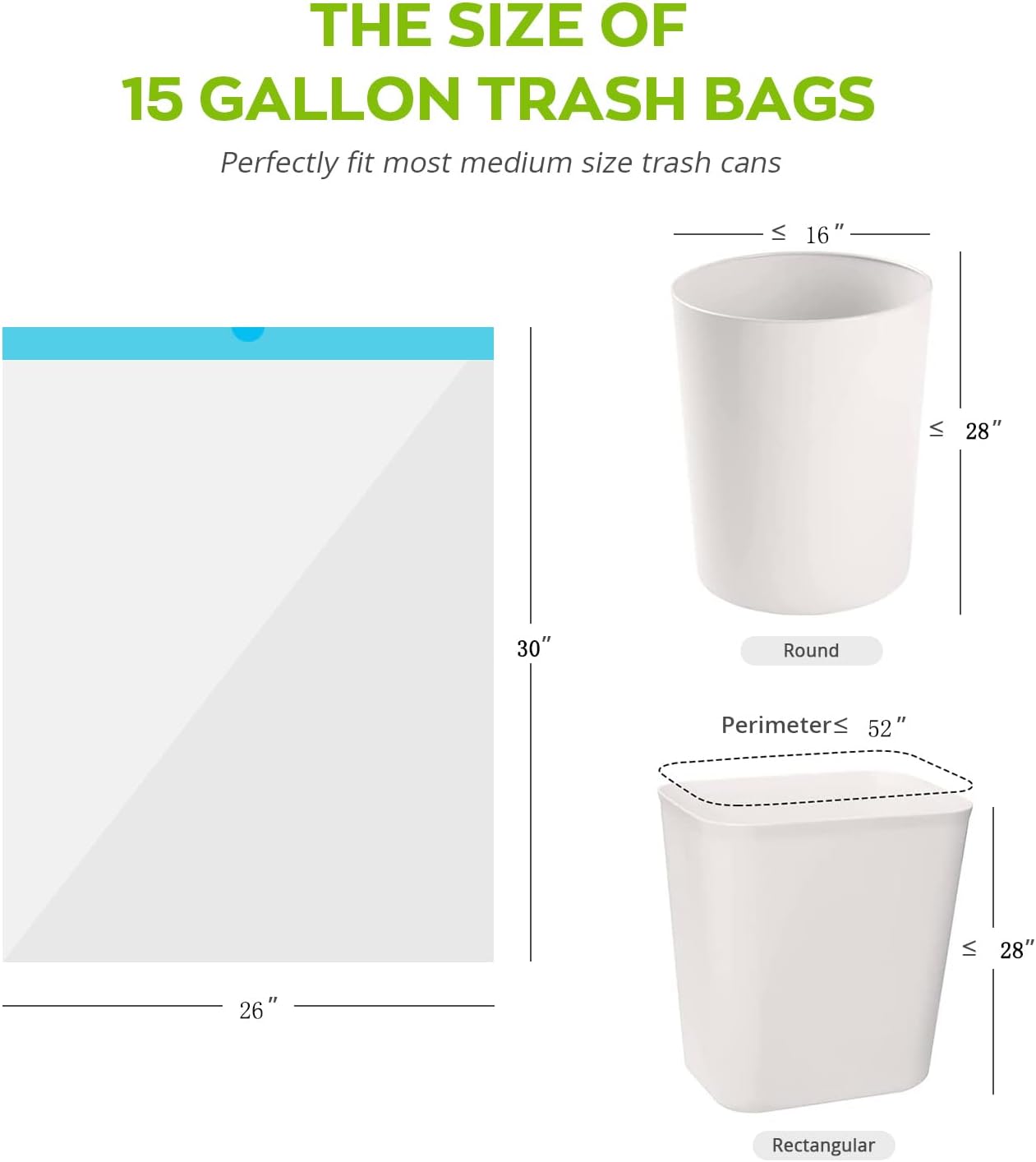 15 Gallon white drawstring trash bags, No tear open large floral scent garbage bag,Ultra thickened plastic for tall kitchen,Office,Living room Commercial Use 26x30 inches