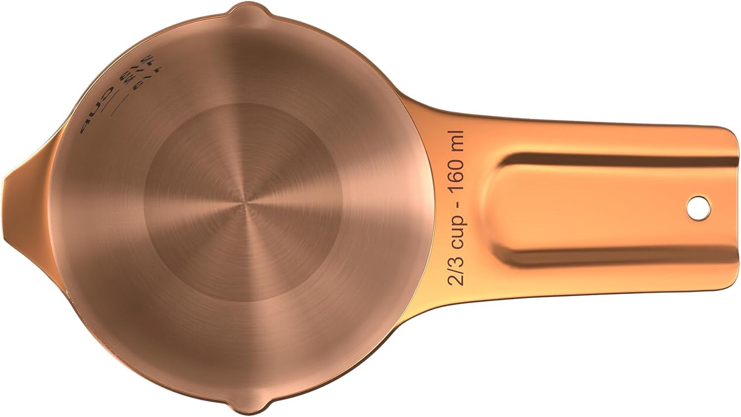Color Up ⅔ Cup Measuring Cup (160 ml) – Premium Copper Stainless Steel, Accurate for Wet & Dry Ingredients, Embossed Markings, Easy-Pour Spouts, Dishwasher-Safe, Kitchen Essential