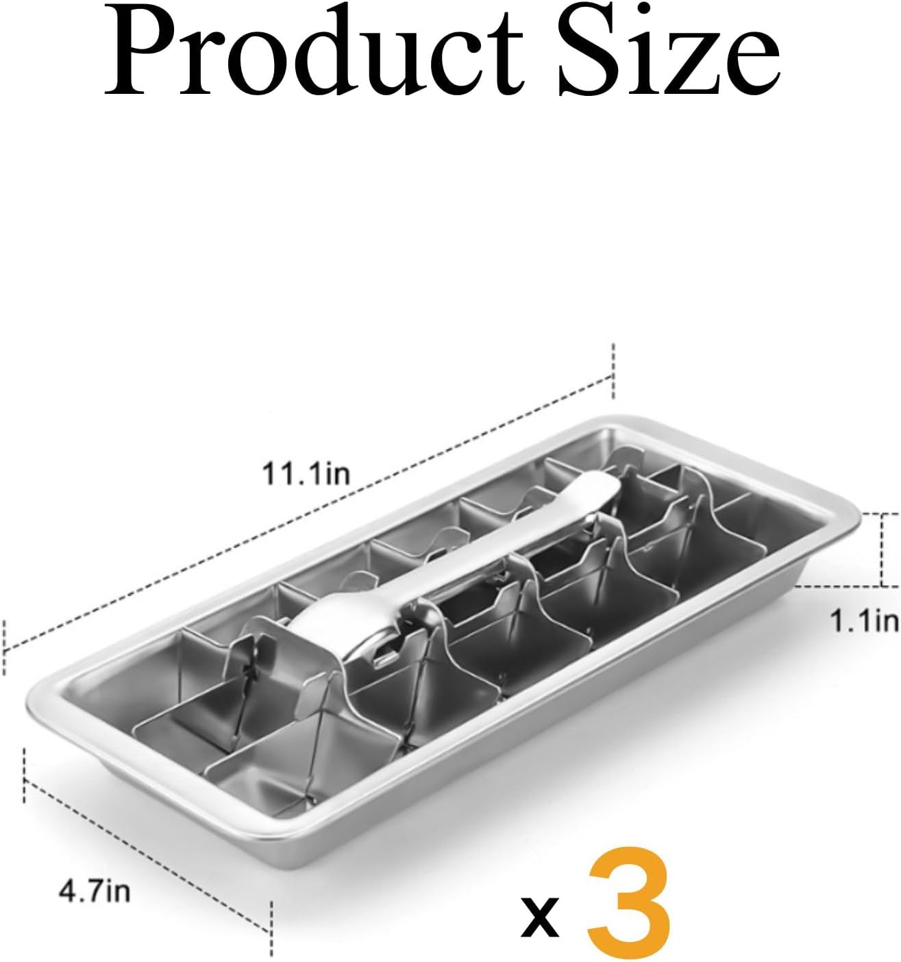 3 Pack Stainless Steel Ice Cube Trays, 18 Slot Ice Tray with Easy Release Handle Detachable Ice Trays for Easily Making Various Ice Cubes and Frozen Foods 10.9x4.4x2.2 inches