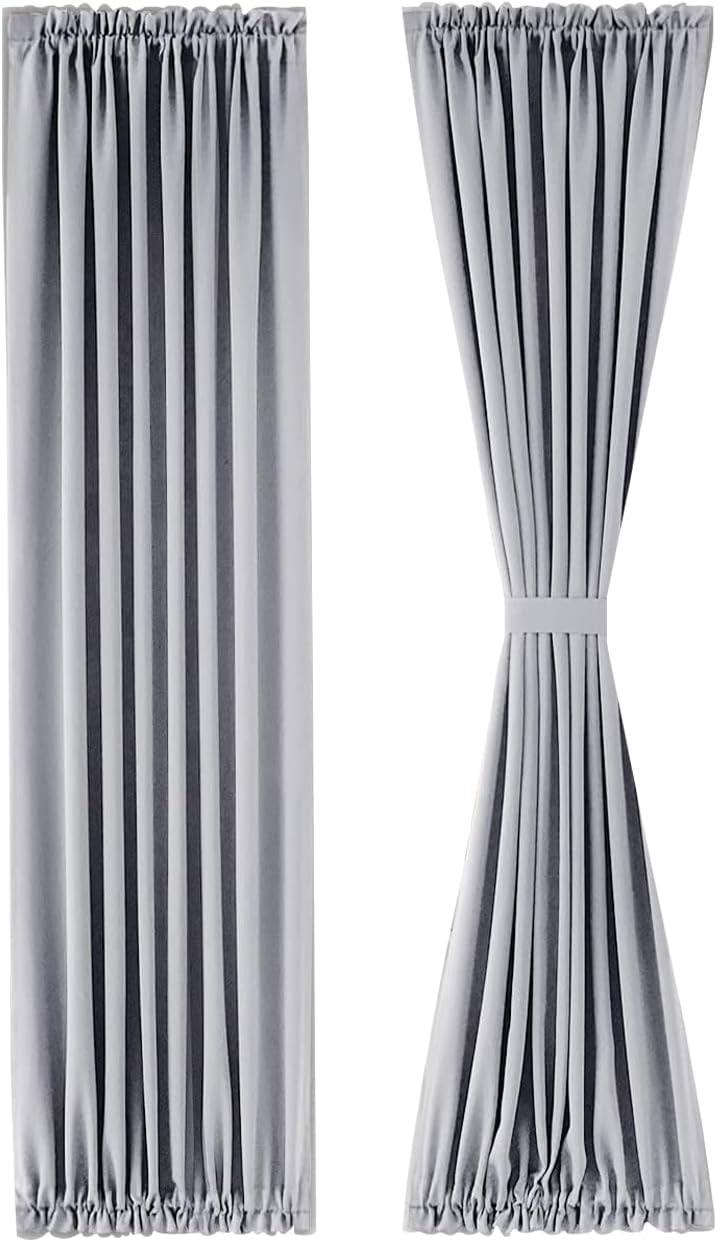 DWCN French Door Curtains – Rod Pocket Thermal Blackout Curtain for Doors with Glass Window, Kitchen and Patio Doors for Privacy, 23 X 72 Inches Long, 1 Curtain Panel with Tieback,Silver Grey
