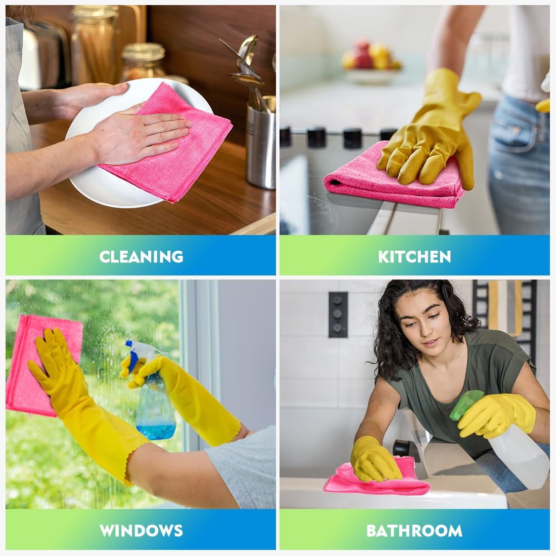 HOMEXCEL Microfiber Cleaning Cloth 20 Pack 11.5 x 11.5 Inch Microfiber Towels for Cars Ultra Absorbent Cleaning Rags Lint Free Cleaning Towels for Household Kitchen, Window Car Pink