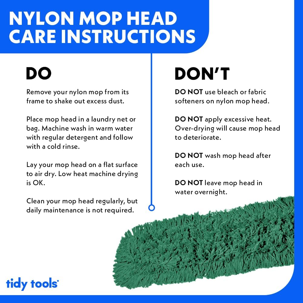 Commercial Dust Mop Replacement Head – 36 x 5 in. Cotton Nylon Reusable Mop Head – Industrial Dust Mop Refill for Floor Cleaning & Janitorial Supplies, Green