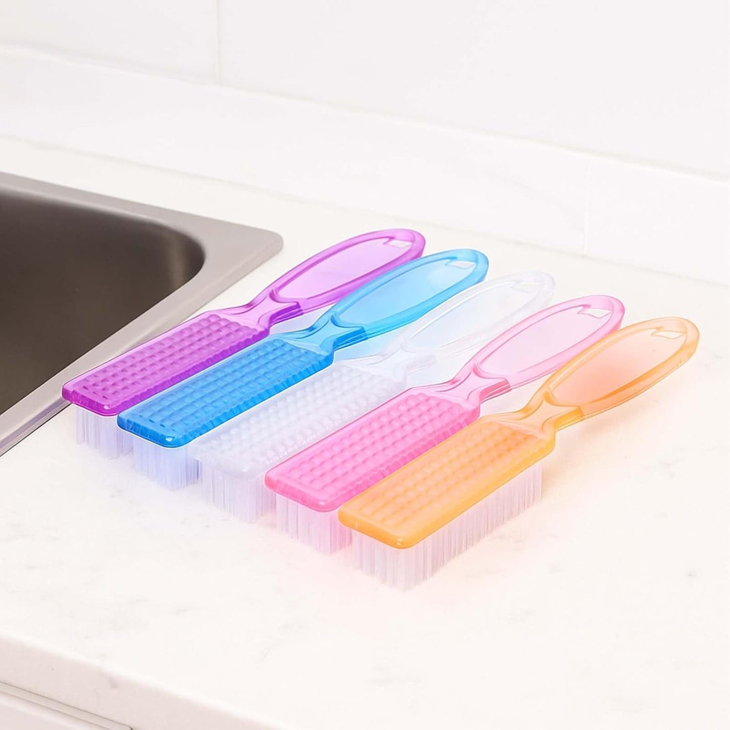 100 Pcs Handle Grip Nail Brush Bulk Nail Scrubber Cleaner Fingernail Brushes for Cleaning Nails, Hand Toes Scrub Cleaning Brushes Pedicure Scrubbing Tool for Men Women (Clear Colors)