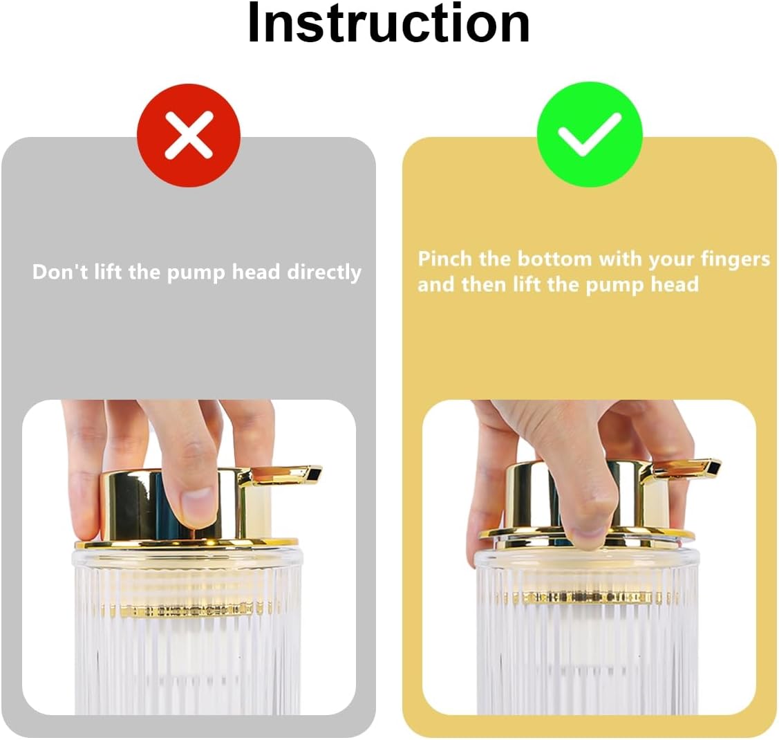 Clear Foaming Soap Dispenser, 12 Oz Glass Foaming Hand Soap Dispenser with Gold Pump, Bathroom Refillable Liquid Lotion Container Pump Ribbed Bottle for Kitchen Bathroom Decor, 1pc