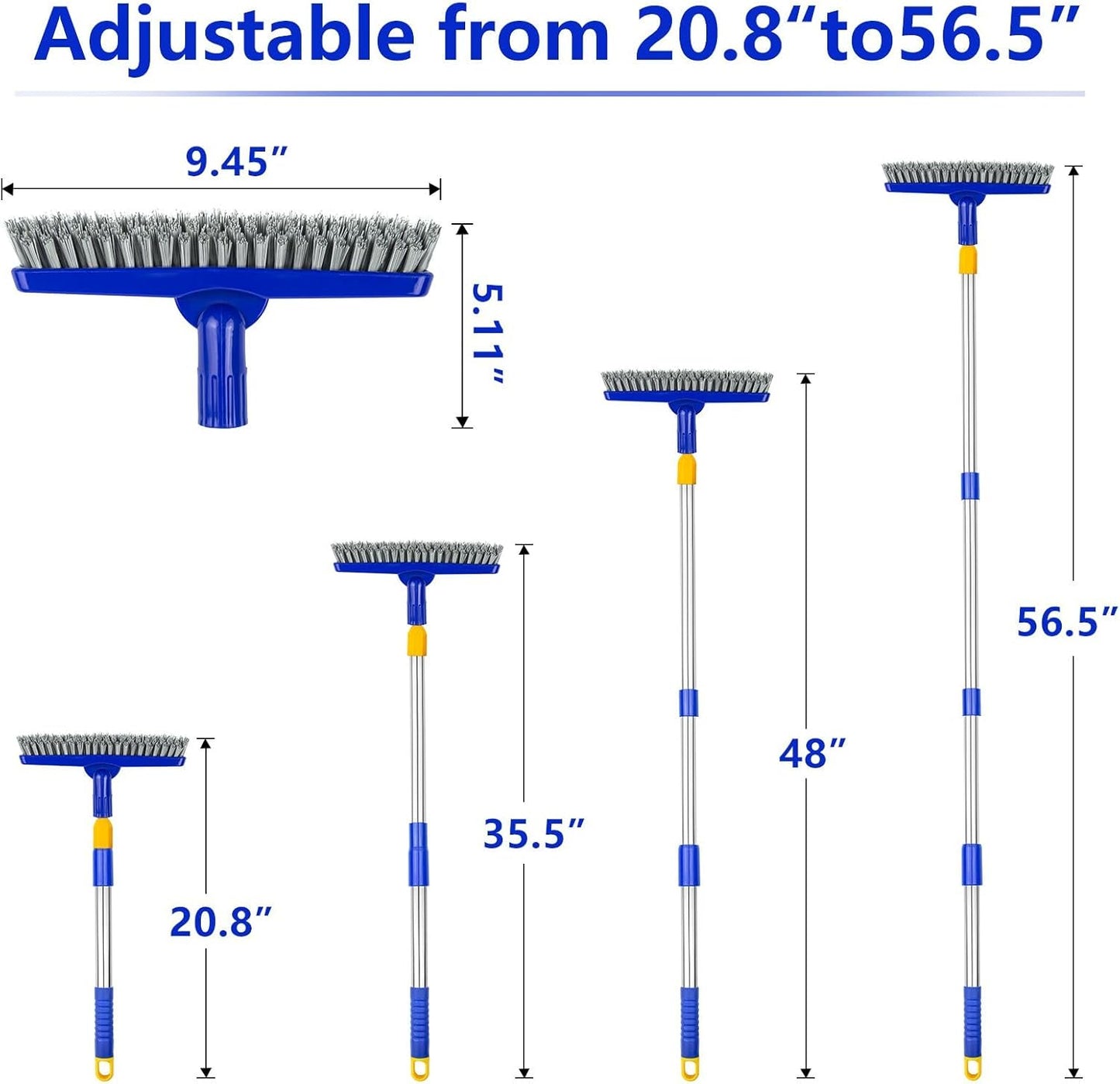 ITTAHO 2 Pack Grout Brush with Long Handle, 56.5'' Swivel Grout Cleaning Brush,V-Shape Grout Scrub Brush, Extendable Handle Grout Cleaner Brush for Tile Floors,Bathroom,Baseboard,Shower,Corner