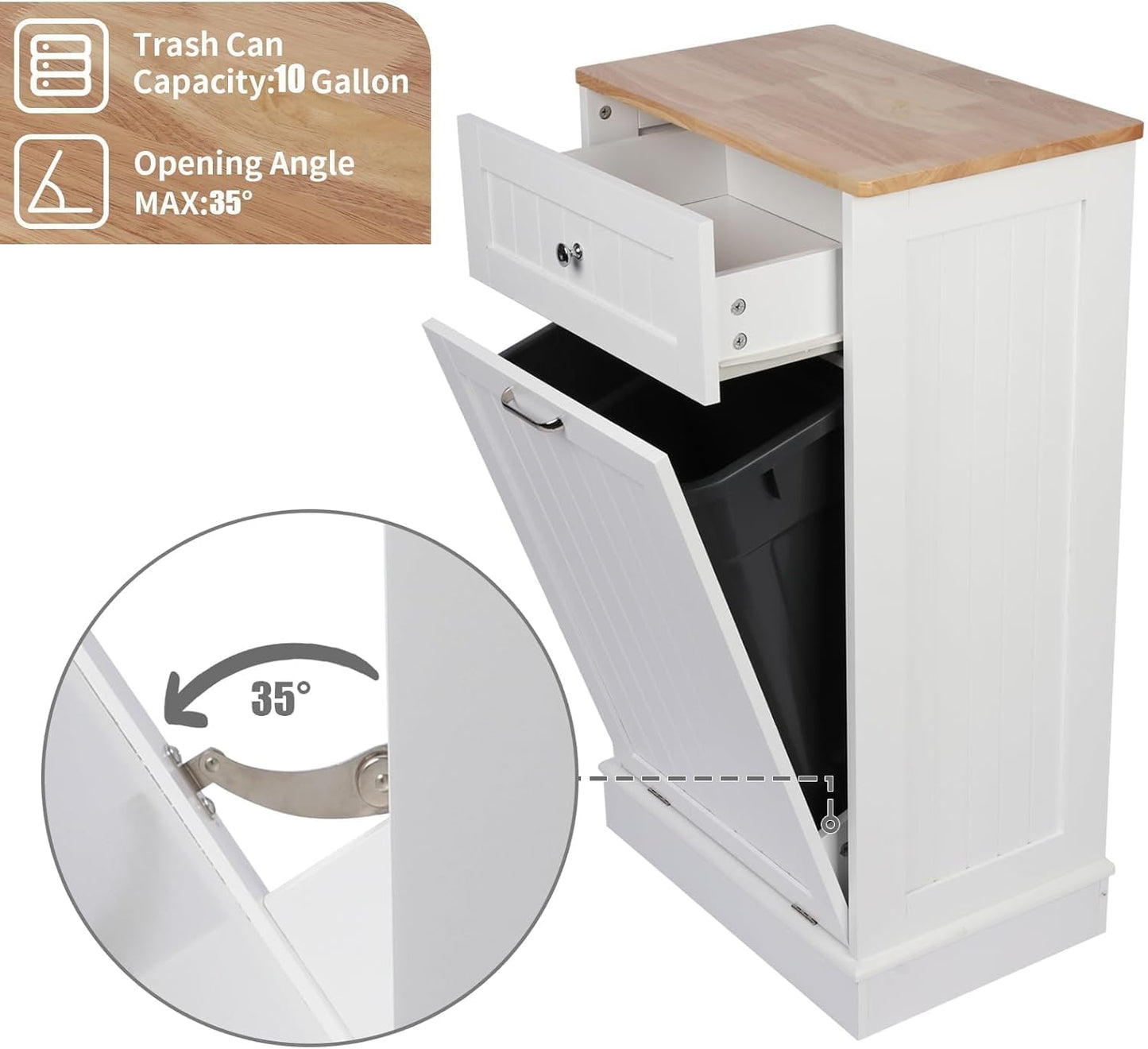 Betterhood Tilt Out Trash Cabinet 10 Gallon Wooden Free Standing Laundry Sorter Cabine,Recycling Cabine with Hideaway Drawer,Tilt Out Trash Cabinet Can Bin Kitchen