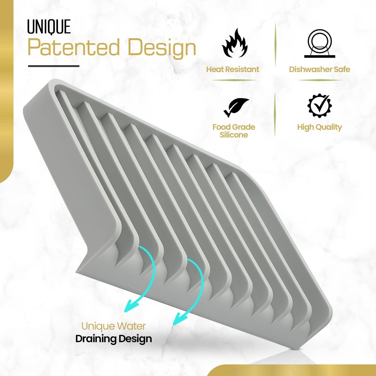 Effilogic Silicone Sponge Holder – Self-Draining Kitchen Sink Organizer, Quick Dry Mat and Counter Protector – Dishwashing Accessories for Sponges, Brushes, and Soap - Large Gray