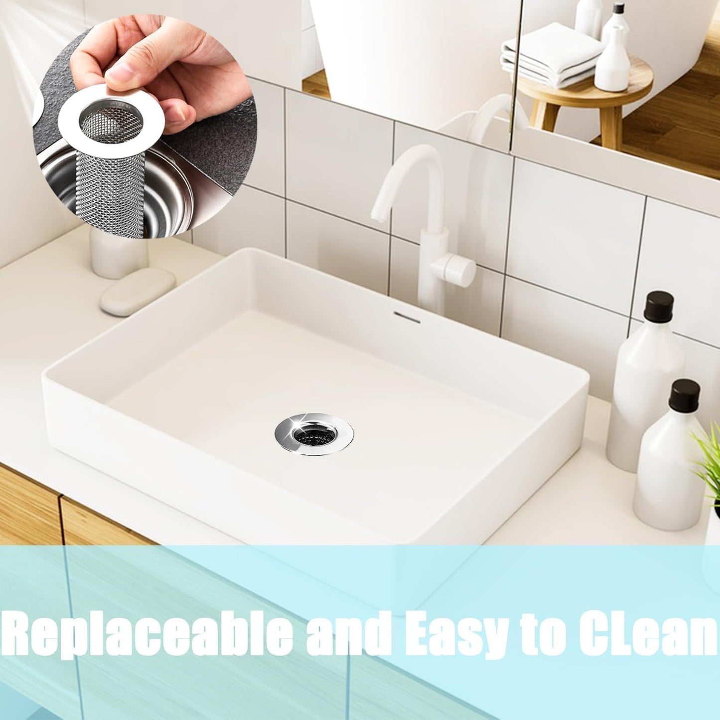 4 PCS Bathroom Sink Drain Strainers, Fit Hole Size from 1.25" to 2.17", Utility Recyclable Sink Strainer, Stainless Steel Sink Strainer for Bathroom Washbasin Bathtub Drain