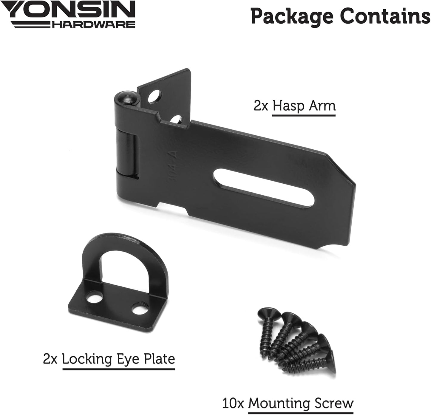 3" Door Padlock Safety Hasp Latch 2 Pcs, Door Hasp Clasp Lock Gate Shed Hasp Latch Lock for Door Window Cabinet Pet Cage Toolbox Shed Fence, 304 Stainless Steel, Matte Black Finish