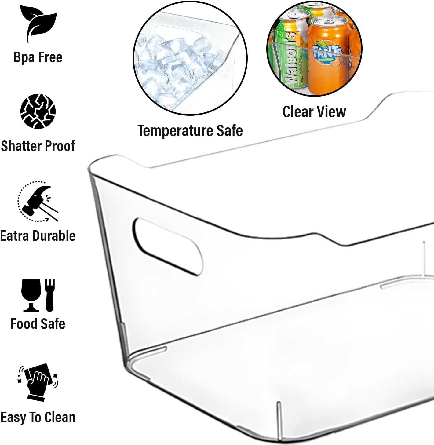 Clear Plastic Storage Bins, Perfect for Kitchen Organization or Pantry Organization and Storage, Medium Fridge Organizer Plastic Bins, Pantry Organization and Storage Bins, Cabinet Organizers