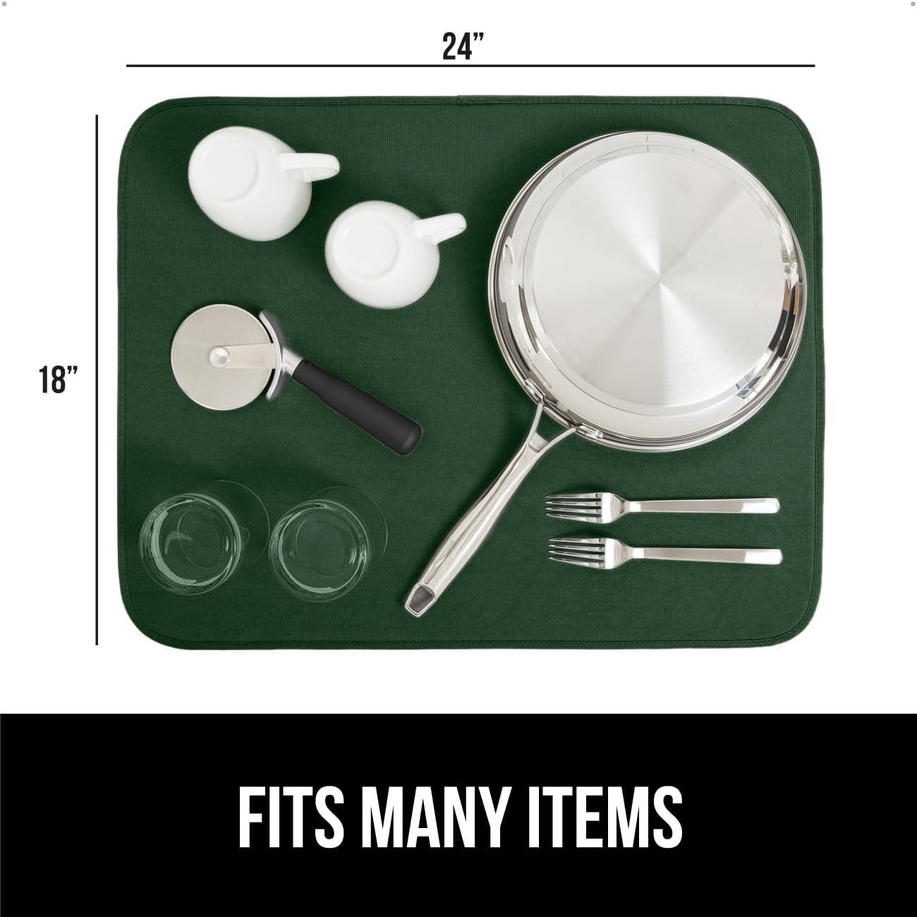 GORILLA GRIP Ultra Water Absorbent Microfiber Dish Drying Mat, 18x24, Quick Dry Thick Mesh, Slip Resistant Pad for Sink Dishes Under Rack, Kitchen Counter Accessories, Machine Wash, 2 PK Hunter Green