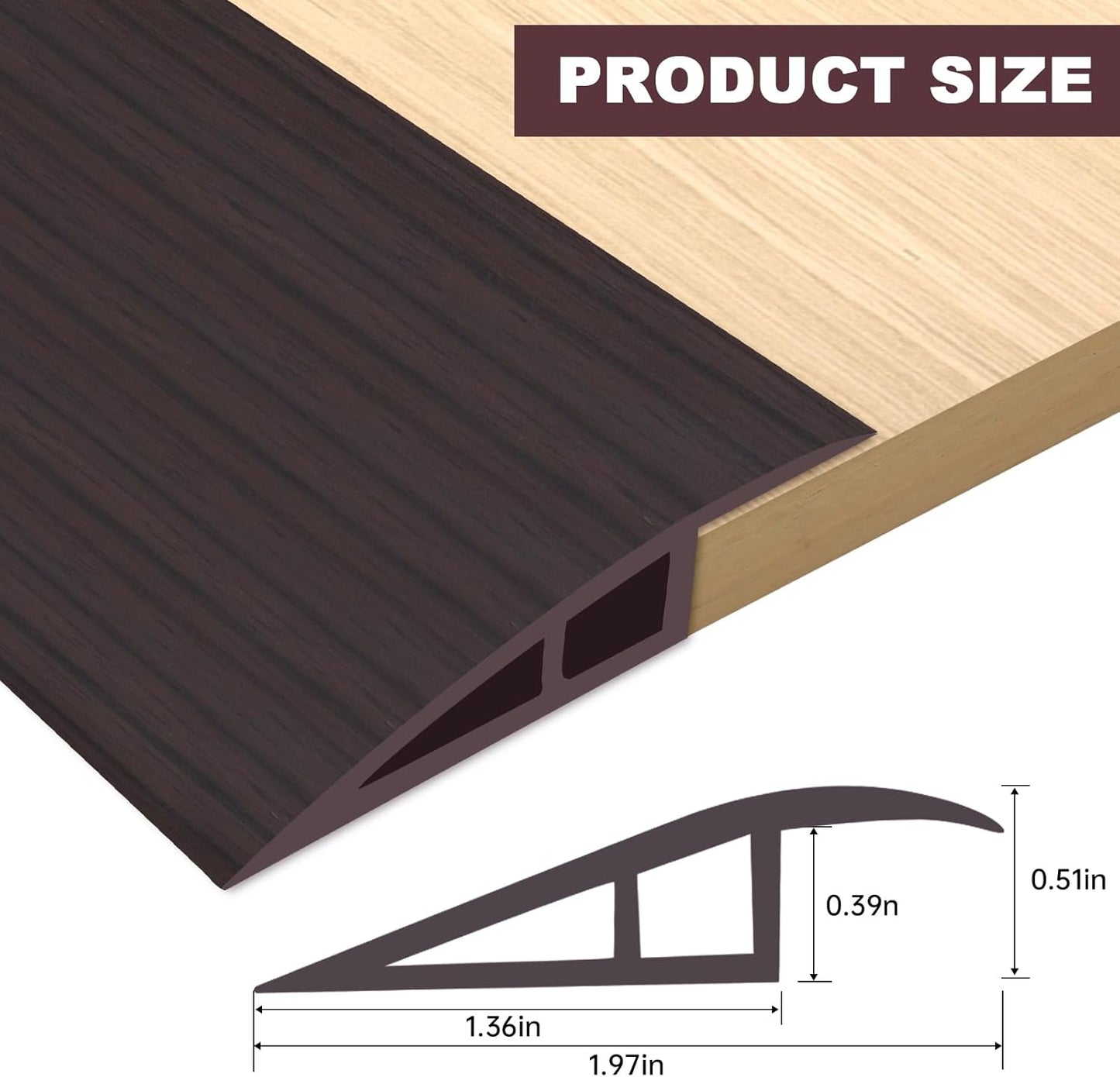 Vinyl Door Threshold Flooring Transition Strip Self Adhesive Carpet Edging Strip for Laminate Doorway Edge Threshold from 1/5" to 2/5" (Black Walnut Wood Grain, 6.6 Ft)
