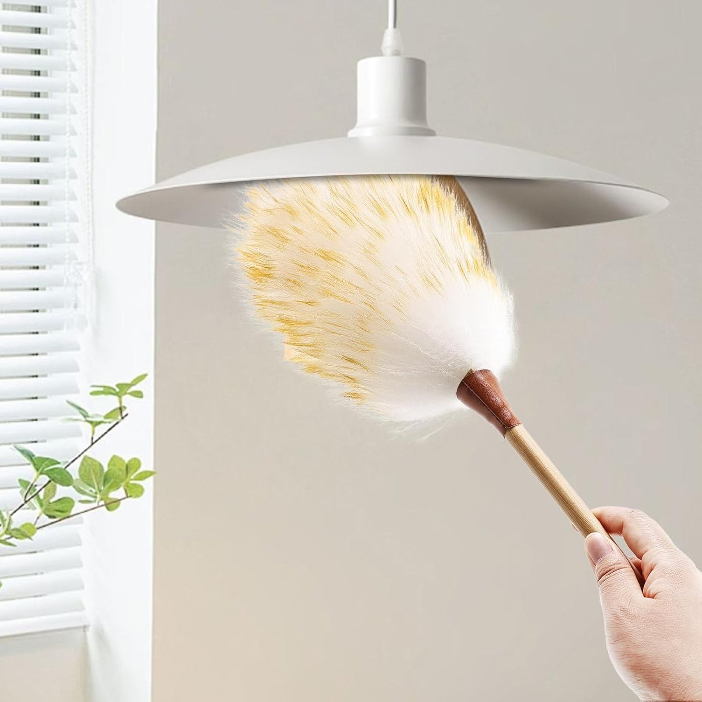 Natural Lambswool Duster 16 Inch Handheld with Wooden Handle Duster Dusting Tool for Blinds Electronics Furniture Delicate Surfaces (2Pcs)
