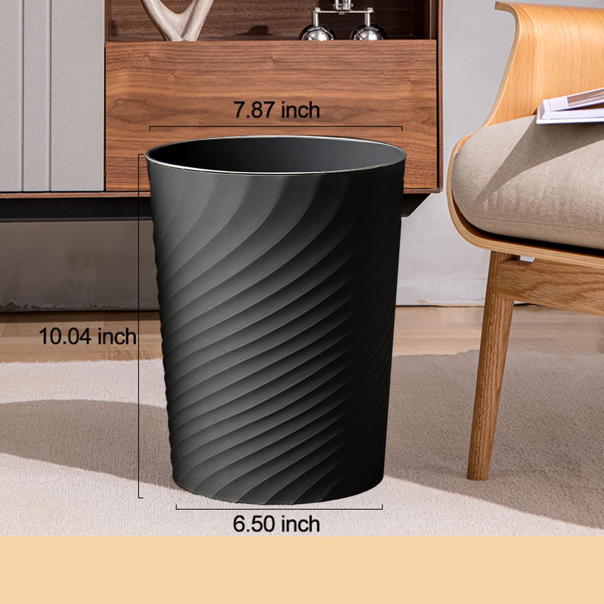 2 Pcak Small Bathroom Trash Can 1.8 Gallon Waste Basket Garbage Can for Bedroom Office Kitchen, Black