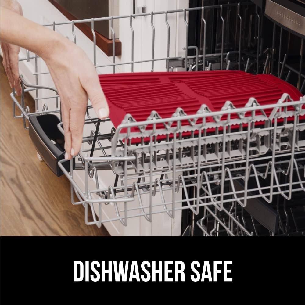 GORILLA GRIP 100% BPA-Free Patented Silicone Dish Drying Mat for Kitchen Counter, 18x16 Inch, Water Catching Ribbed Design, Easy Clean Waterproof Sink Liner, Heat Resistant, Fits Under Rack, Red