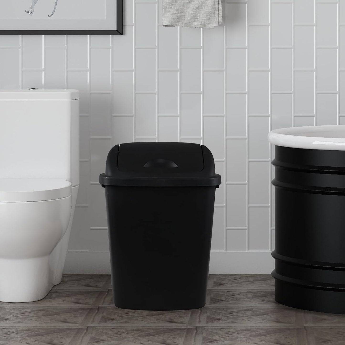 4 Pack 8 Gallon Medium Trash Can with Lid, Plastic Swing Top Garbage Can, Black Waste Bin Waste Basket for Bathroom, Kitchen, Bedroom, Office, College