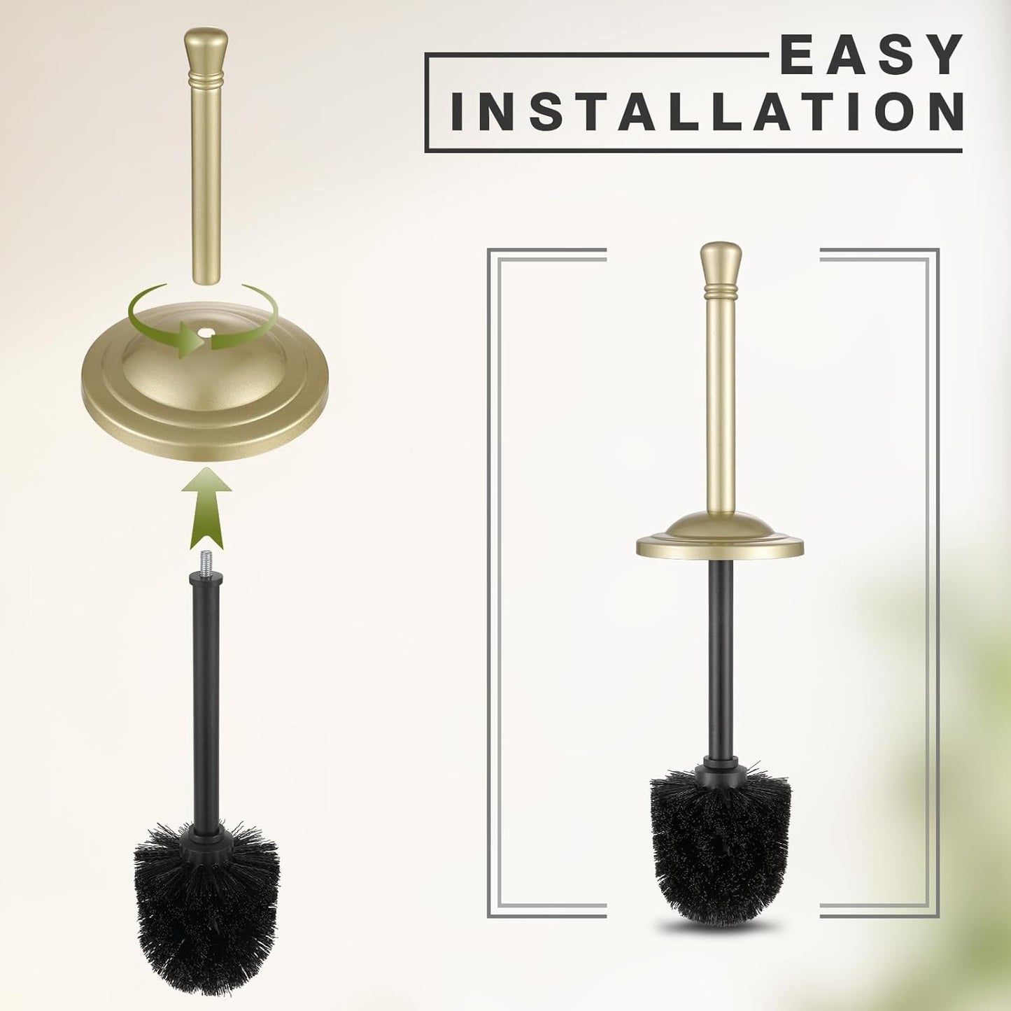 Stainless Steel 304 Toilet Brush and Holder,Toilet Bowl Brush with Long Handle for Bathroom,Toilet Cleaner Brush-Space,Saving,Covered Brush,Durable, Deep,Cleaning,Splash Resistant (Gold)