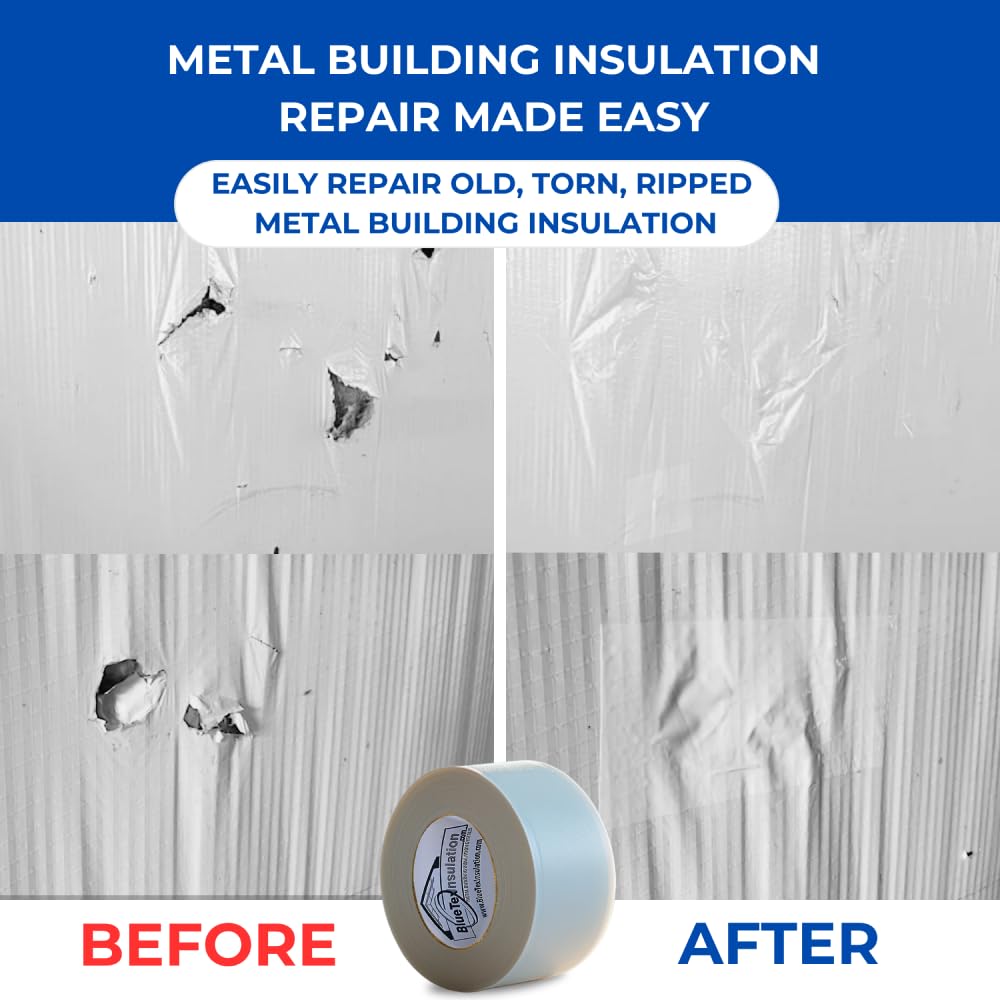 BlueTex Insulationㅤ 3" Wide x 180' Long White Vapor Barrier Seam Tape - 8 Roll Bulk Pack Waterproofing & Great for Crawlspaces, Insulation Repairs, Underlayment Seams, Metal Building Insulation Seams