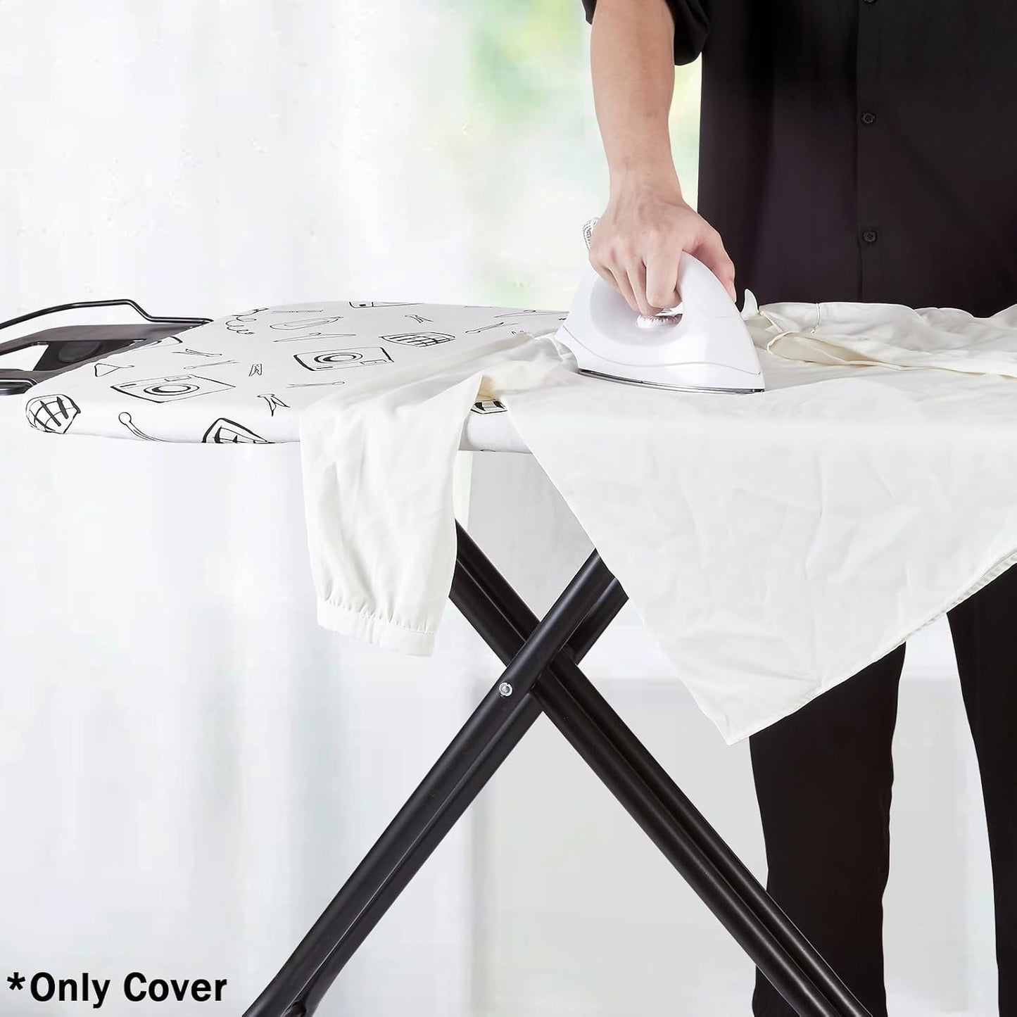 Extra Wide Ironing Board Cover and Pad 18 x 54 inch Heat Reflective with Hook and Loop Fasteners, Thick Padding with Elasticized Edges, 3 Layers Iron Board Cover (White)