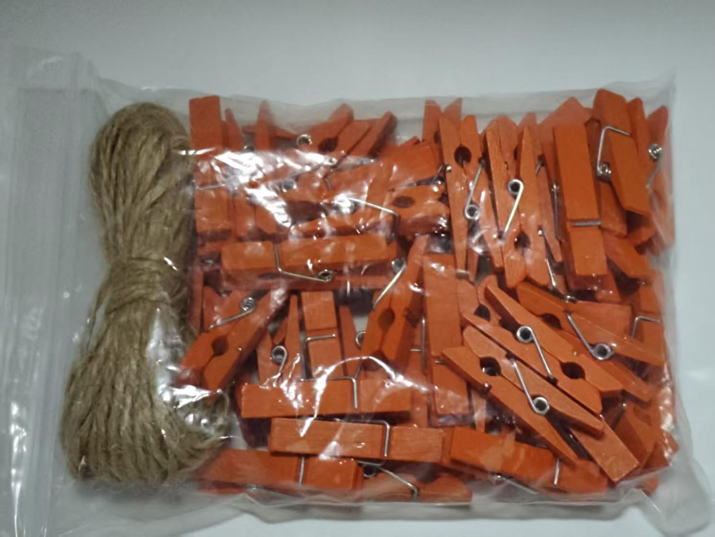 DurReus 50 Pieces DIY Mini Color Wooden Clothespins Home Decoration Hanging Craft Clips Photo Holder Paper Peg Jute Twine Clothing Line Orange