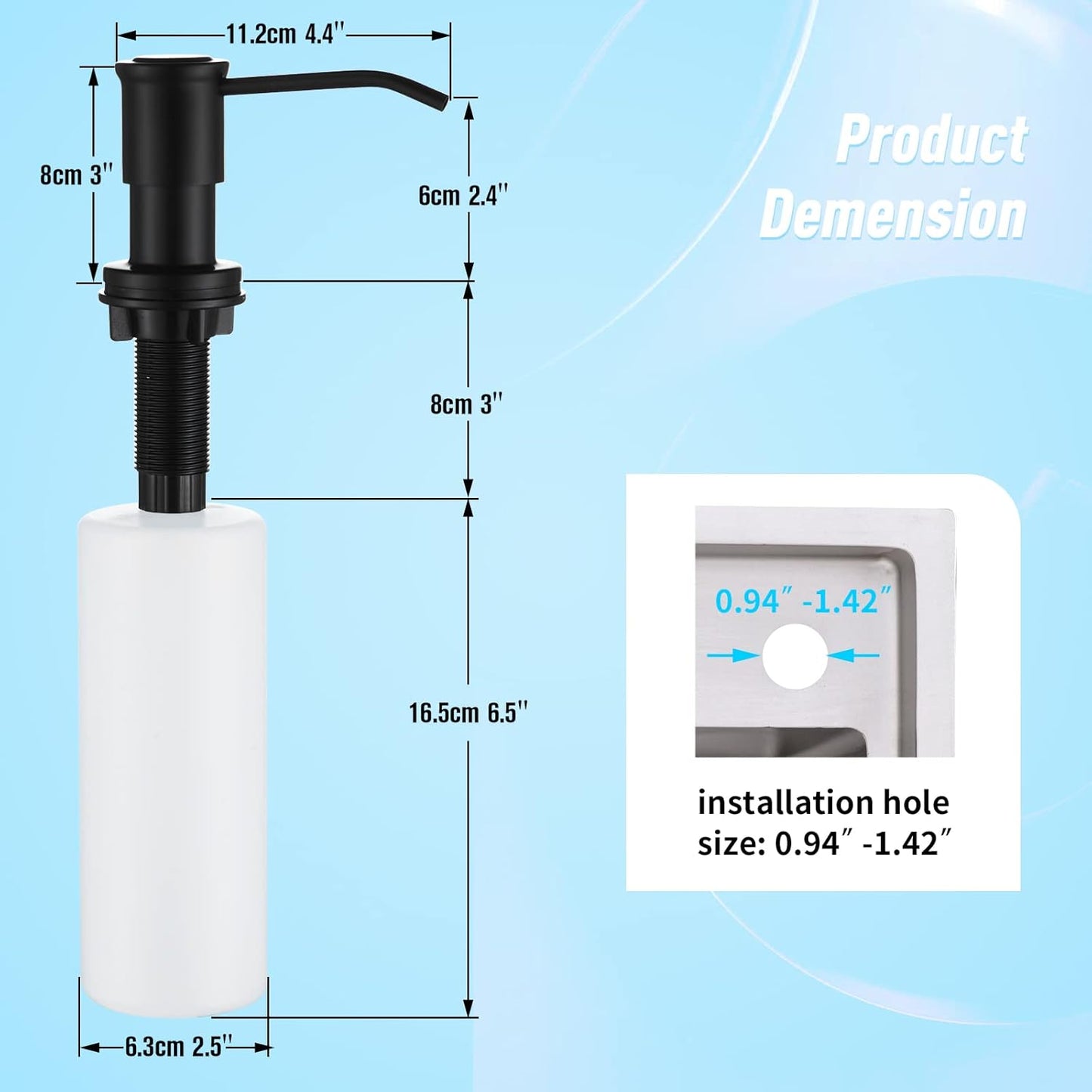 CREA Kitchen Soap Dispenser Countertop Soap Dispenserfor Kitchen Sink Black Built in Sink Soap Dispenser Top Fill Deck Mount Dispenser for Bathroom with 39" Tube Large Capacity 17 OZ Bottle