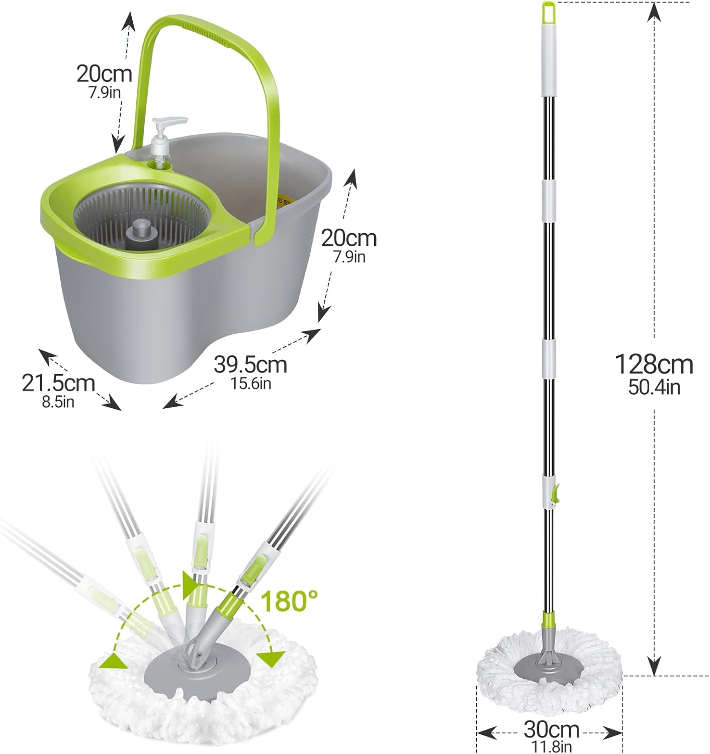 MASTERTOP Mop and Bucket with Wringer Set, Small Spin Mop Cleaning System with 3 Mop Pads,Spinning Mop Bucket for Floor Cleaning, 50.4" Extended Handle
