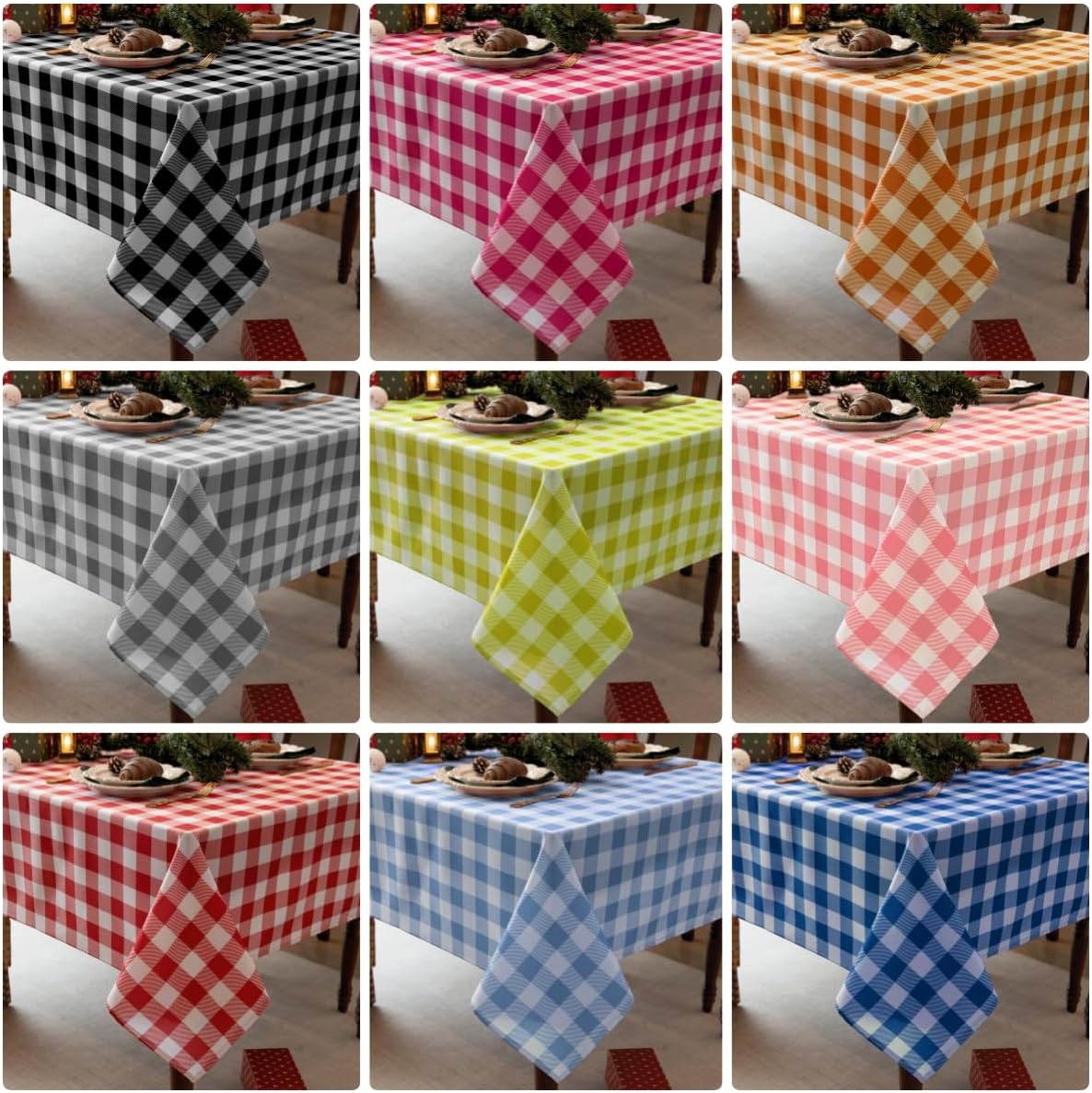 Classic Gingham Plaid Tablecloth Fabric - Rectangular 58x102 Inch Water Resistant Checked Table Cloth for Indoor/Outdoor Use - Table Cover for Kitchen, Picnics, Gardens, and Parties
