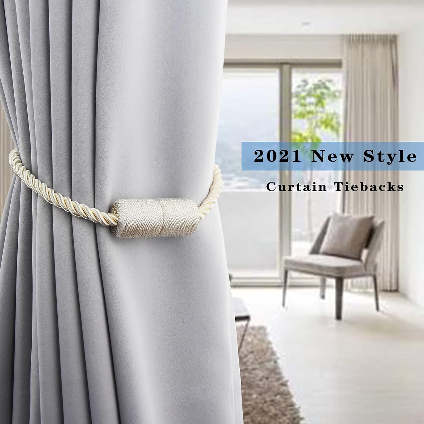 6 Pack Beige Strong Magnetic Curtain Tiebacks Outdoor Elegant Decorative Tie Backs Modern Rope Tiebacks for Drapes Window Curtain Holdbacks for Draperies