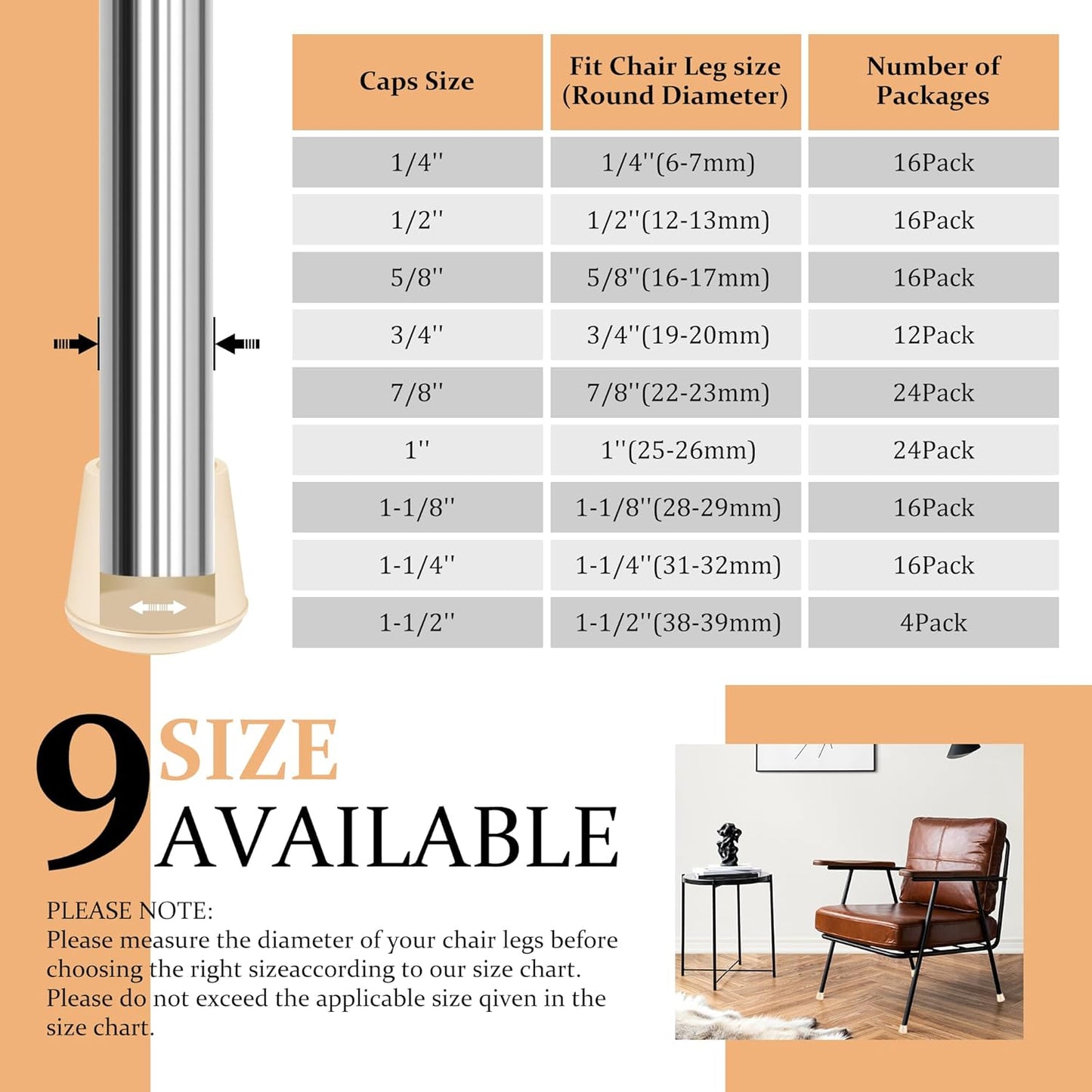 7/8" Round Rubber Chair Leg Tips Caps, Chair Leg Floor Protectors, Non-Slip Chair Leg Caps, Stool Leg Protectors Cap, Folding Metal Chair Leg Tip Replacement (White, 24 Pack)