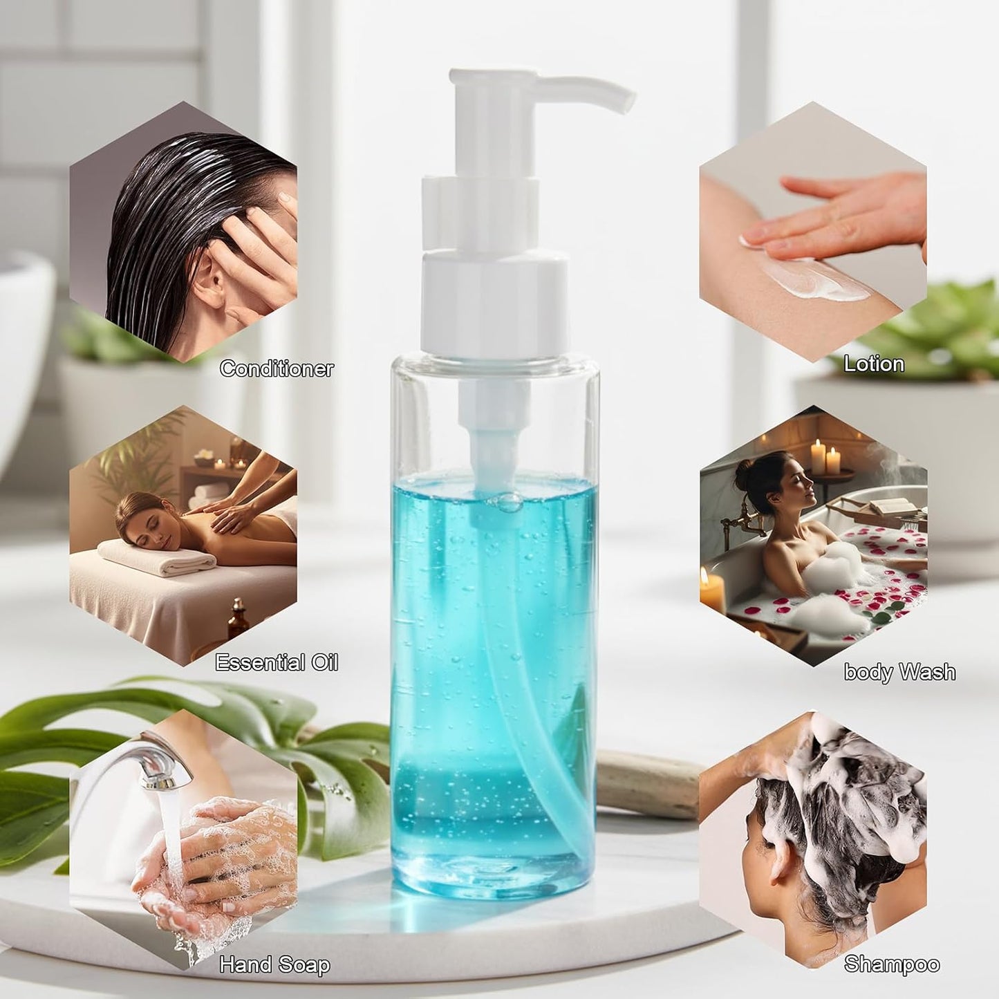 7 Pack 3.4 Oz/100ml Travel Pump Bottle TSA Approved Empty Plastic Pump Bottles Dispenser Portable Refillable Container Clear Lotion Dispenser Bottle for Shampoo Shower Gel