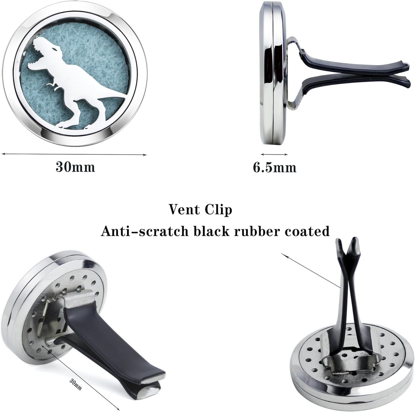 30mm Car Essential Oil Diffuser Vent Clips Air Freshener Vent Clip Aromatherapy Car Accessories 10 Felt Pads for Gift Women (Dinosaur)