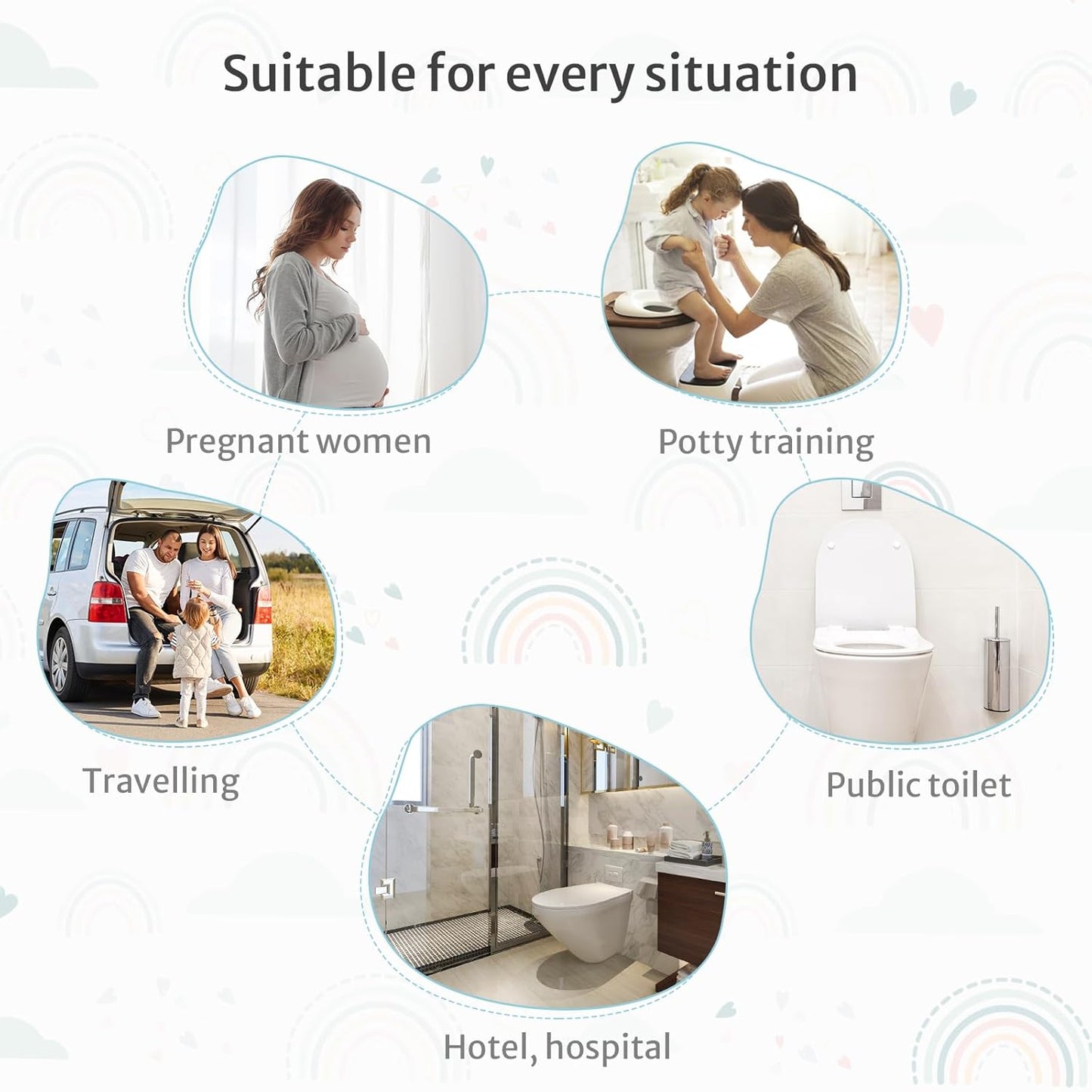 Blissful Diary 30 Pcs Toilet Seat Covers Disposable for Toddlers & Adults, Extra Large Waterproof, Portable Package for Travel, Kids Potty Training