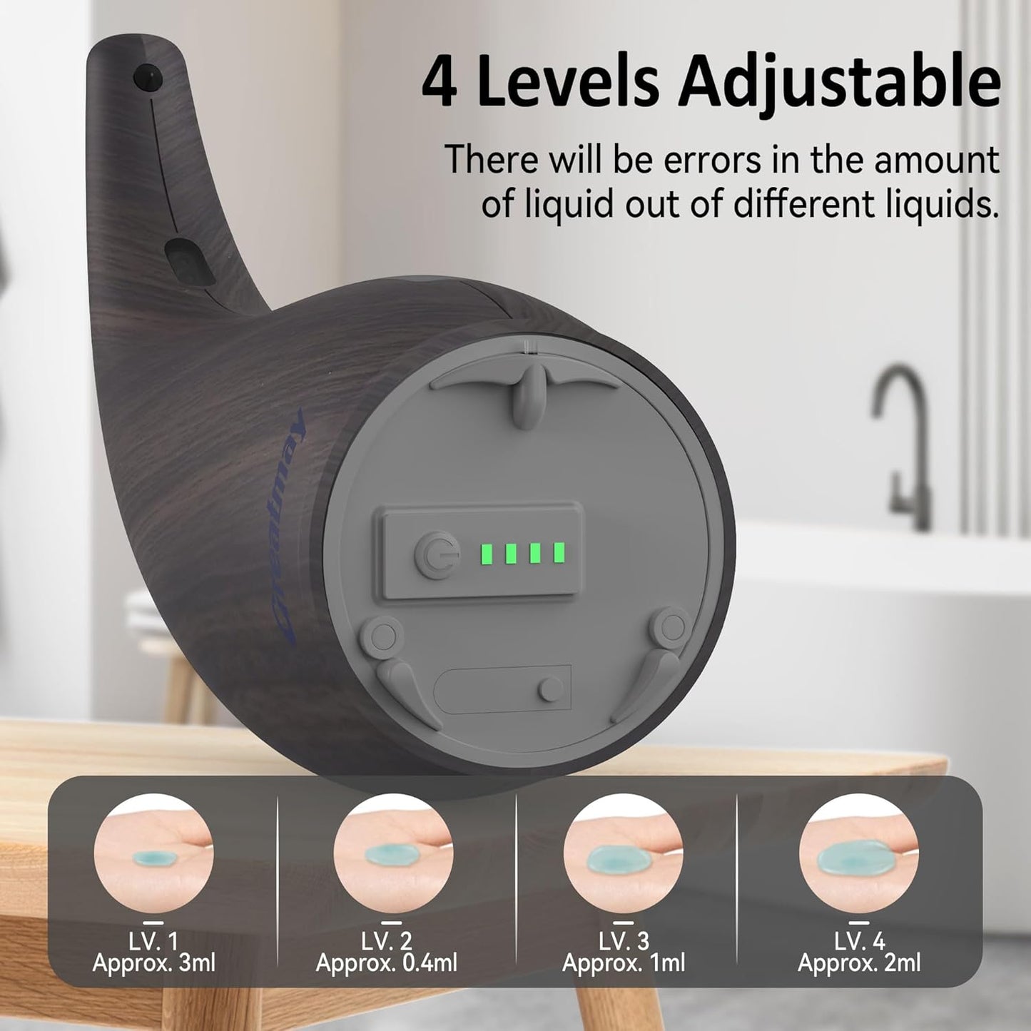 Adjustable Automatic Soap Dispenser Touchless, 4 Adjustable Levels Touchless Sensor Liquid Soap Pump Dispenser,300ml Rechargeable Magnetic Charging Hand Soap Dispenser for Kitchen,Bathroom