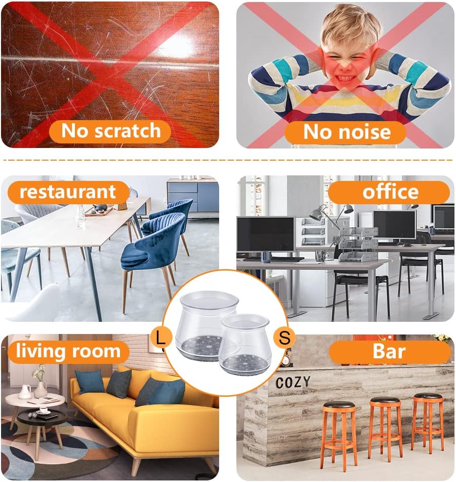 32 Pcs Chair Leg Protectors for Hardwood Floors, OASMU Silicone Felt Furniture Pads for Scratch and Noise Prevention, Smooth Moving (Small Fit: 0.9'' - 1.29'')