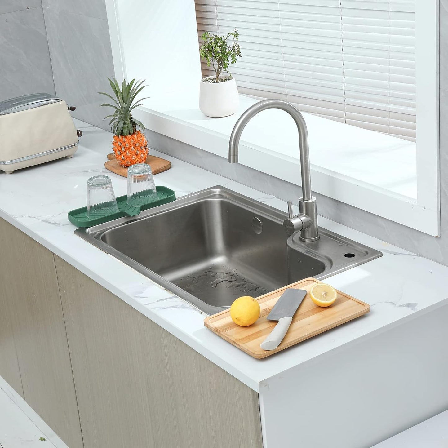 Silicone Bathroom Soap Dishes with Drain Spout-Bathroom and Kitchen Sink Organizer,Sponge Holder,Dish Soap Tray,Perfect for Dispenser,Scrubber,Bottle,Cup on Sink or Counter-Green 12"×4"