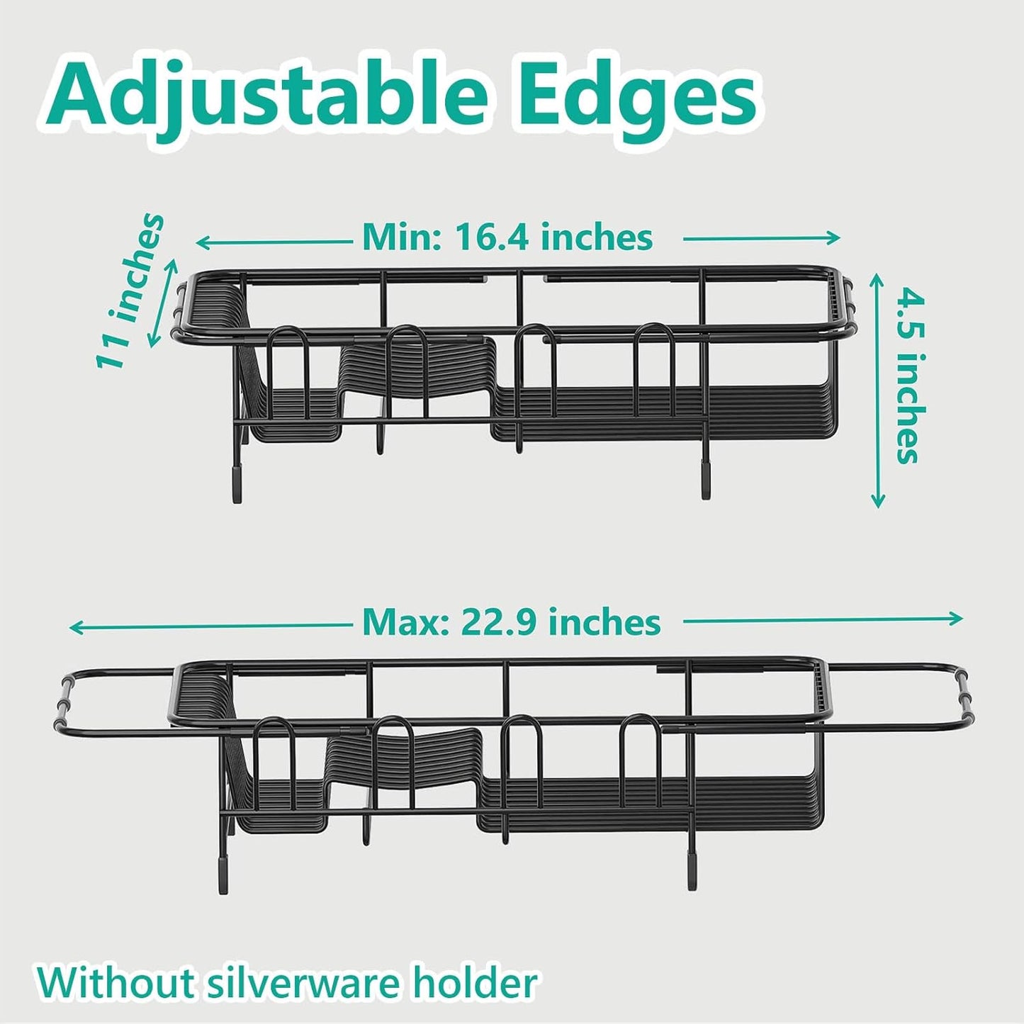 Dish Drying Rack in Sink Expandable Stainless Steel Kitchen Dish Drainer with 4 Cup Holders, Black