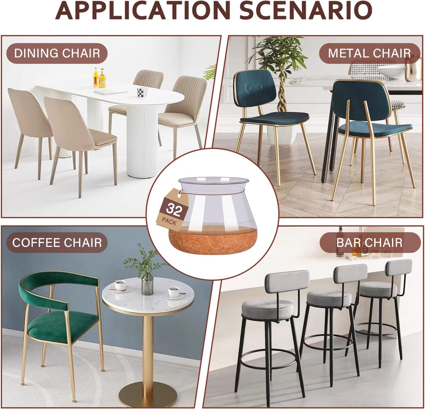 Chair Leg Floor Protectors Chair Leg Protectors for Hardwood Floors Felt Silicone Caps Strengthen Bottom Protection Anti-Scratch Reduce Noise 32 Pack Clear Round Large Fit 1-3/16" to 1-5/8" (30-40mm)