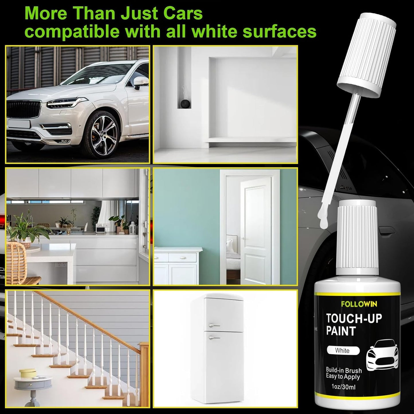 FOLLOWIN White Touch Up Paint for Cars, Car Paint Scratch Repair,Built-in Brush Auto Paints 1OZ(30ml)