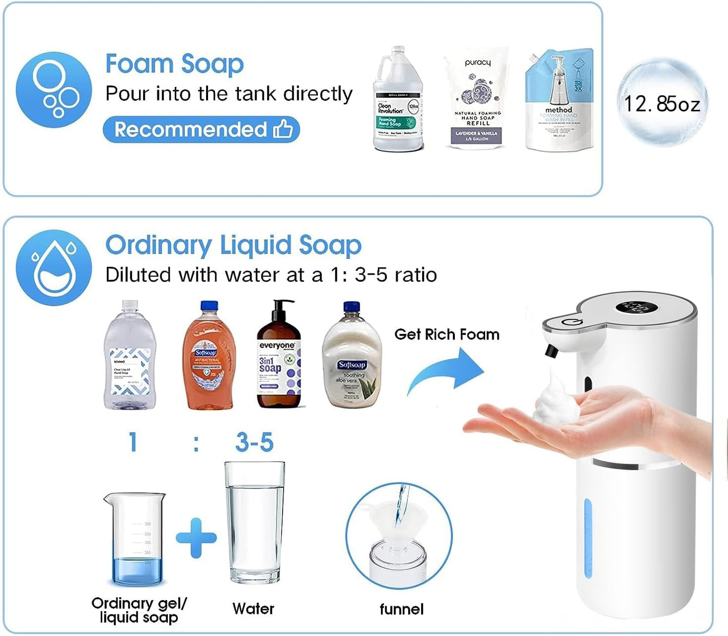 Automatic Foaming Soap Dispenser,6 Level Adjustable Foam, Wall Mount Soap Dispenser,USB Rechargeable with LED Display,12.8oz/ 380ml Touchless Hand & Dish Dispenser for Bathroom, Kitchen