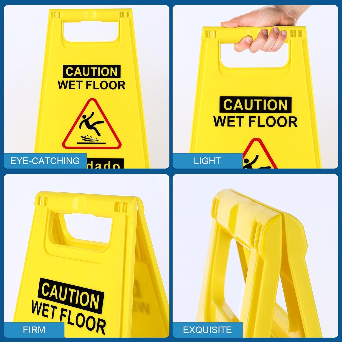 6-Pack Caution Wet Floor Sign,17.5" Height,Bright Yellow Double-Sided Folding A-Shaped Frame Design, Bilingual Caution Message
