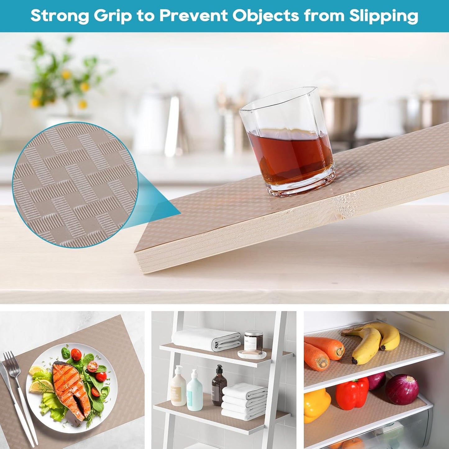 Beige Shelf Liners for Kitchen Cabinets Refrigerator Liners Waterproof & Oil-Proof Kitchen Cupboard Liner Drawer Mats EVA Material Non Adhesive Fridge Liner for Shelves 11.8 x 393.7 Inches