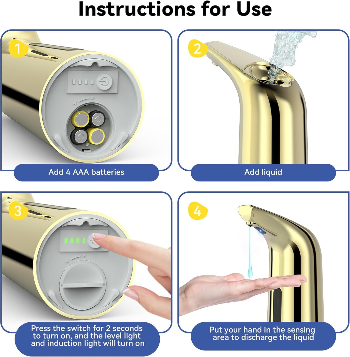 Automatic Soap Dispenser with Infrared Sensor - Adjustable 4-Level Touchless Hand Soap for Kitchen, Bathroom - Battery Operated Electric Dispenser, Durable Plastic, Smart Soap Holder