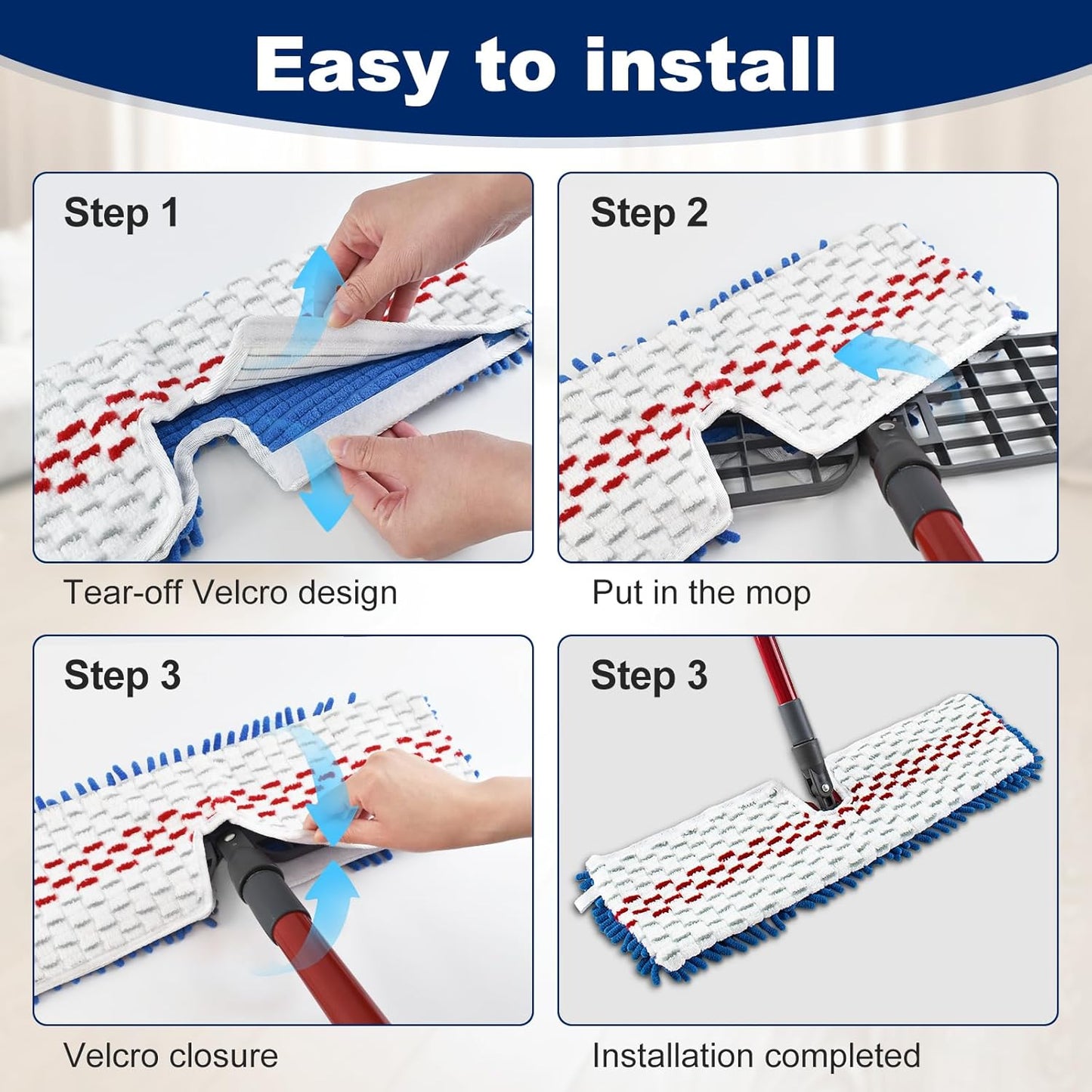 4 Pack Mop Replace Head for Ocedar Hardwood Floor'n More 3-Action Flip Mop,Mop Heads Replacements for Dry Wet Use,Chenille&Microfiber Double Sided Mop Refills,Reusable Mop Pad for Multi Surface Floor