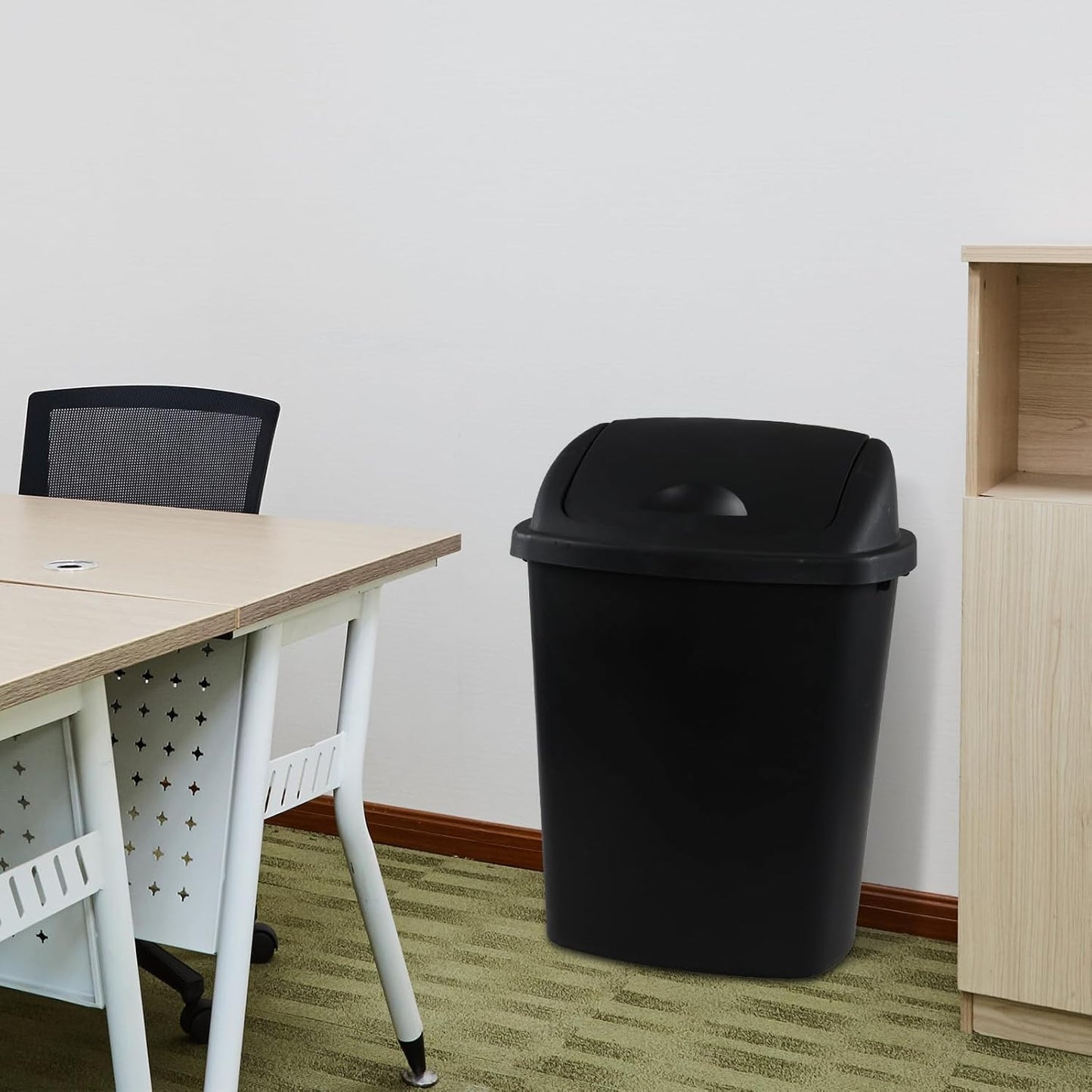 4 Pack Swing Top Trash Can, 6 Gallon Plastic Garbage Bins with Swing Lid, Black