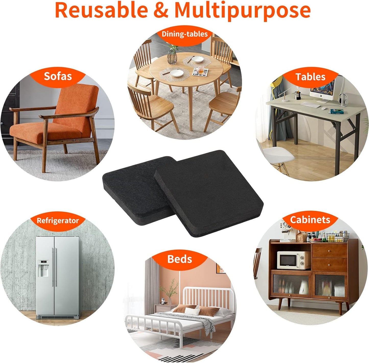 Ezprotekt 3.5" Felt Furniture Movers Sliders for Hardwood & Vinyl Floors, 16 Pcs Square Reusable Felt Furniture Moving Pads for Heavy Duty Sofa Bed Couch Cabinet, Move Items and Quickly (Black)