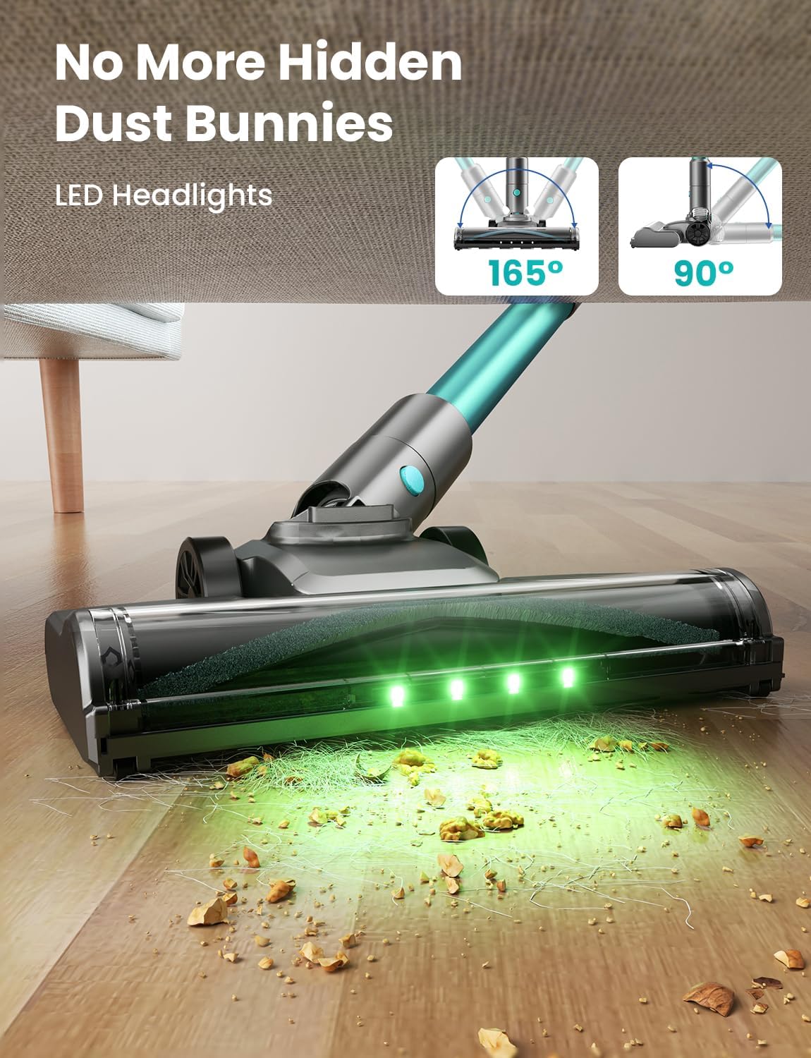 Dzaki Cordless Vacuum Cleaner, Stick Vacuum with Smart LED Display, 50KPA 55Mins Vacuum Cleaners for Home, Powerful Suction, Anti-Tangled Lightweight Rechargeable Vac for Pet Hair, Carpet, Hard Floor